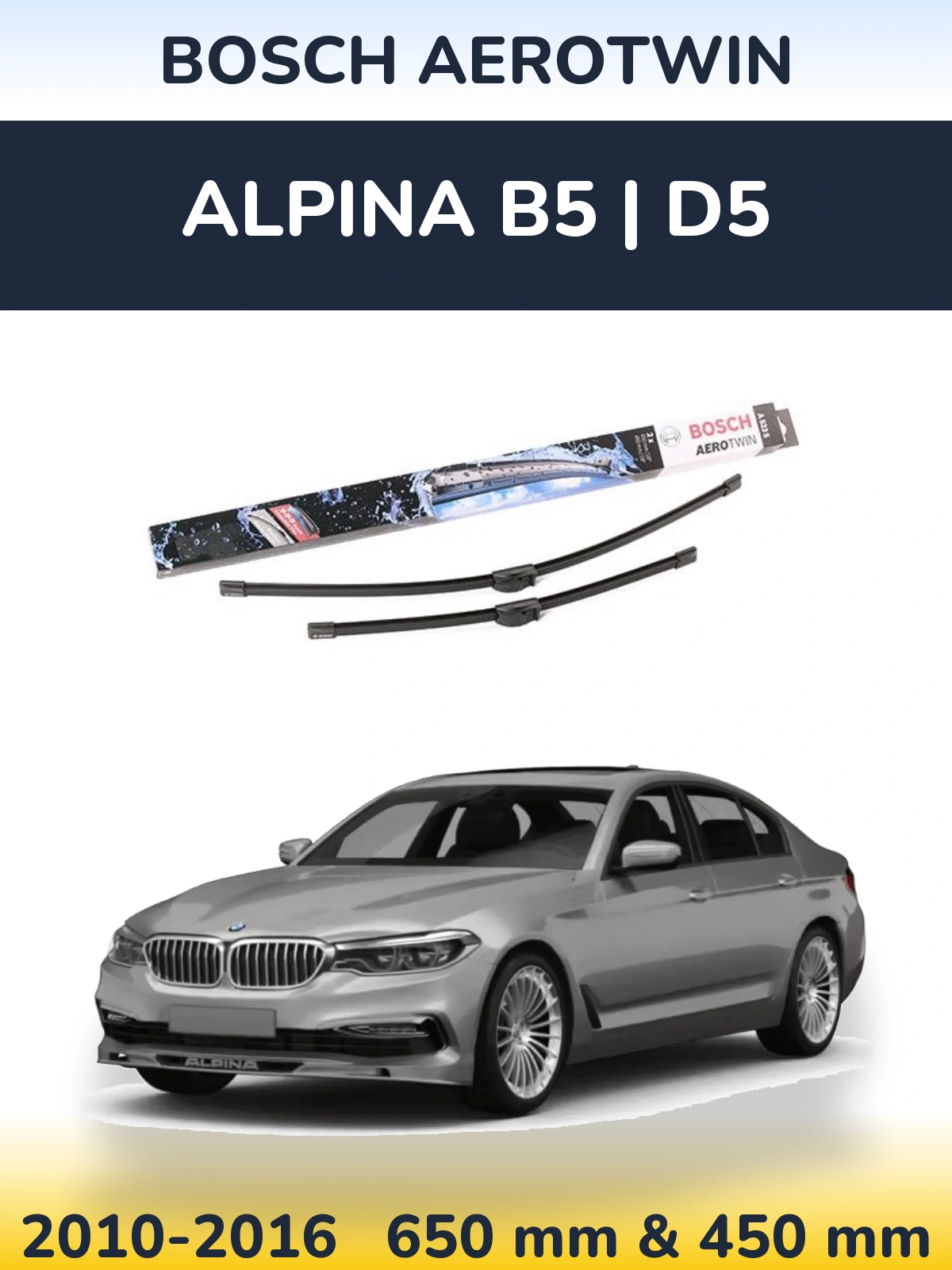 Front wiper blade set BOSCH AeroTwin 650 & 450 mm for Alpina B5 | D5 2010-2016