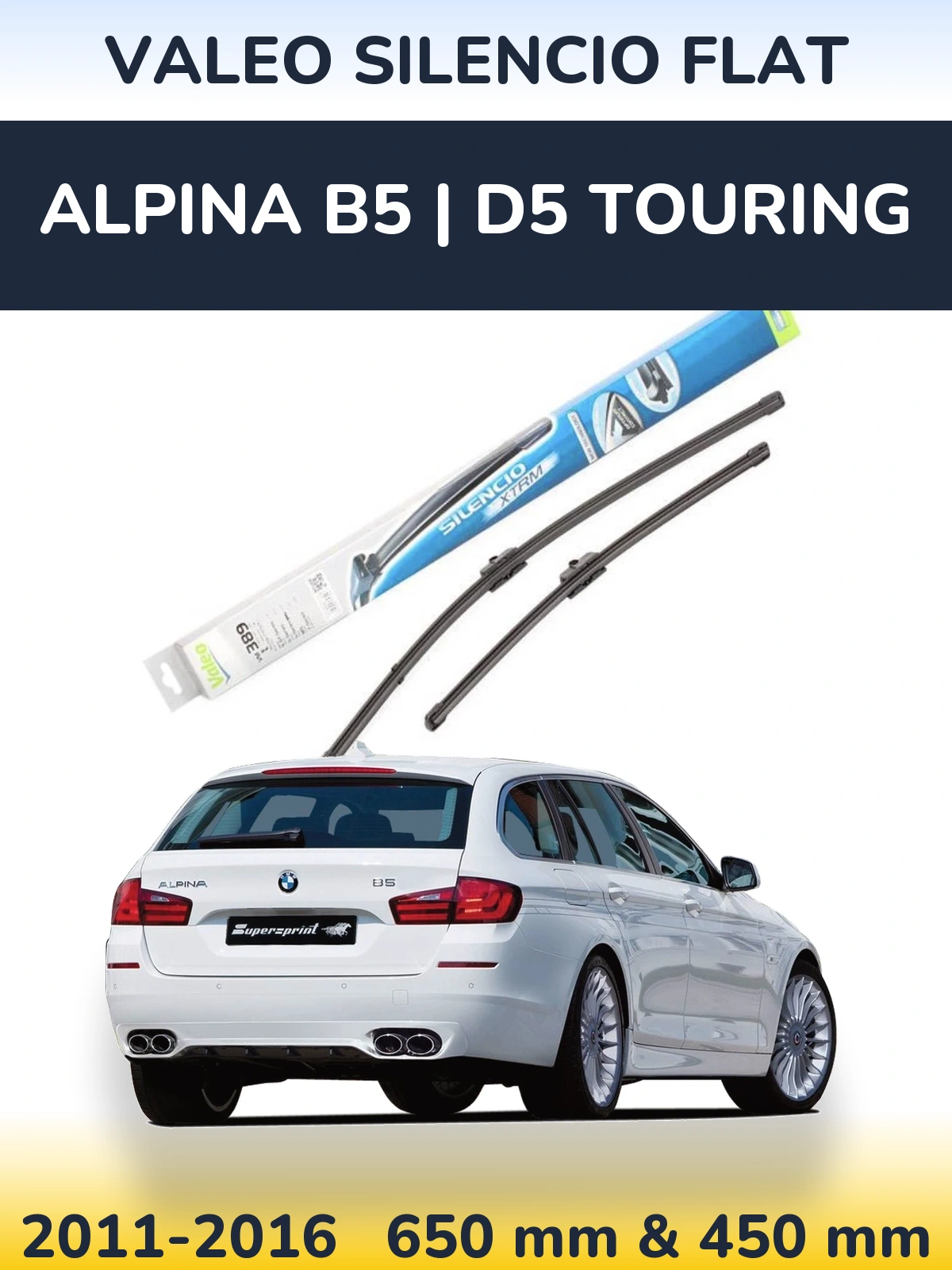 Front wiper blade set Valeo Silencio Flat 650 & 450 mm for Alpina B5 | D5 Touring 2011-2016