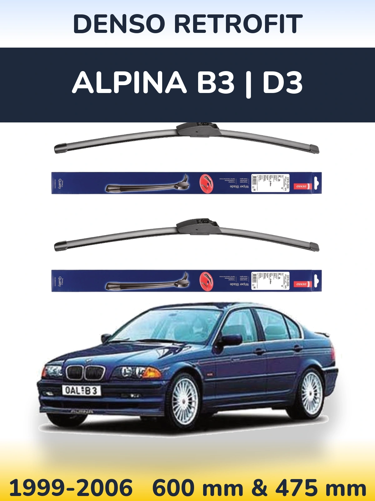 Front wiper blade set Denso Retrofit 600 & 475 mm for Alpina B3 | D3 1999-2006