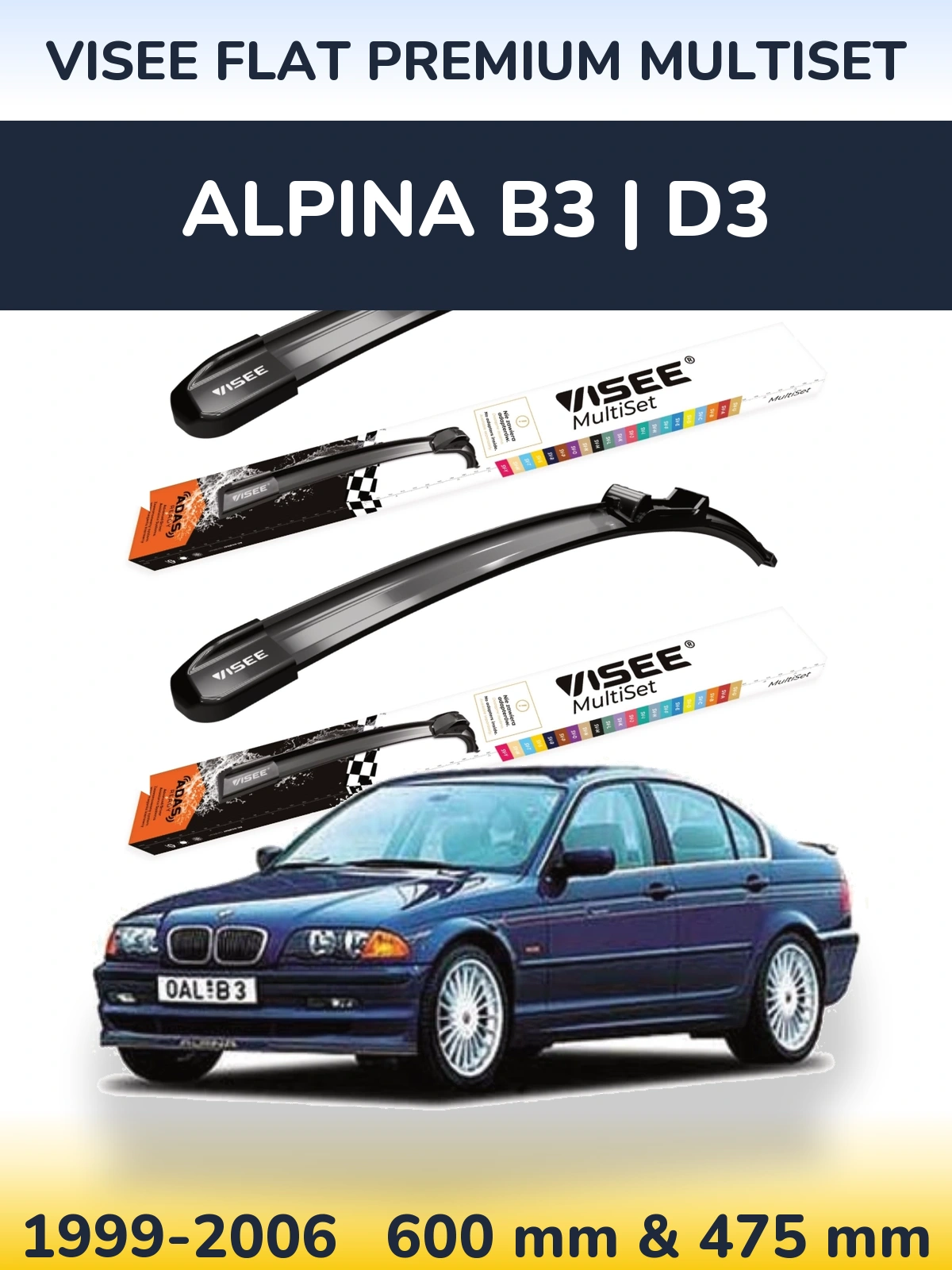 Front wiper blade set VISEE FLAT PREMIUM MultiSet 600 & 475 mm for Alpina B3 | D3 1999-2006