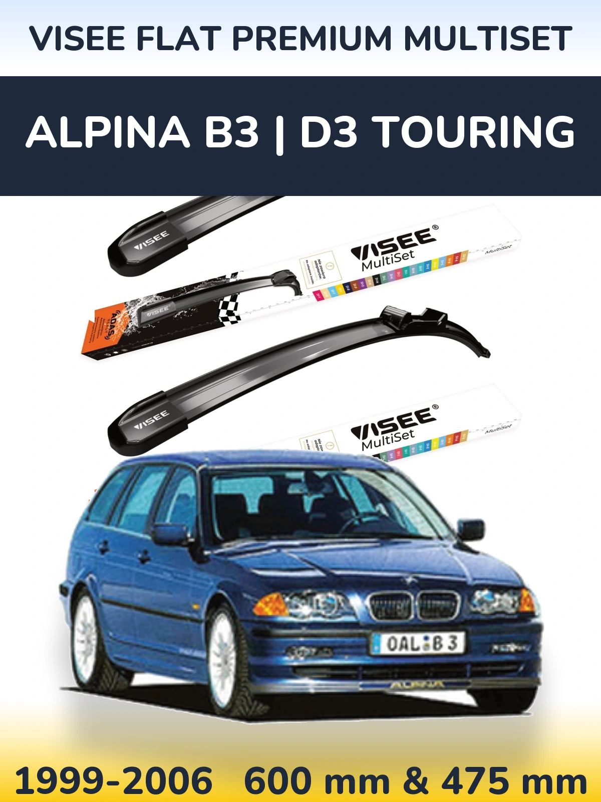 Front wiper blade set VISEE FLAT PREMIUM MultiSet 600 & 475 mm for Alpina B3 | D3 Touring 1999-2006