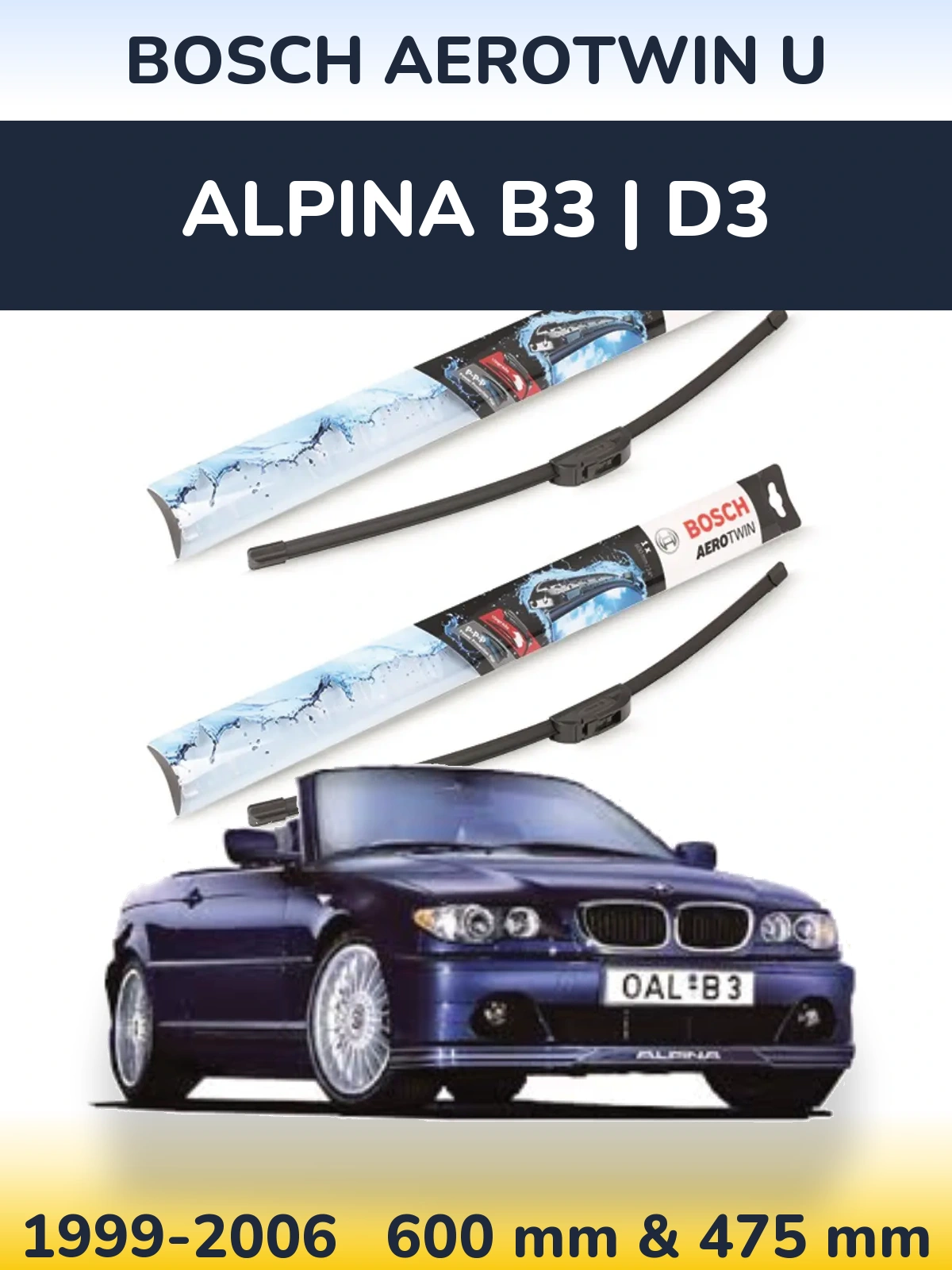 Комплект передніх щіток BOSCH AeroTwin U 600 & 475 мм для Alpina B3 | D3 1999-2006