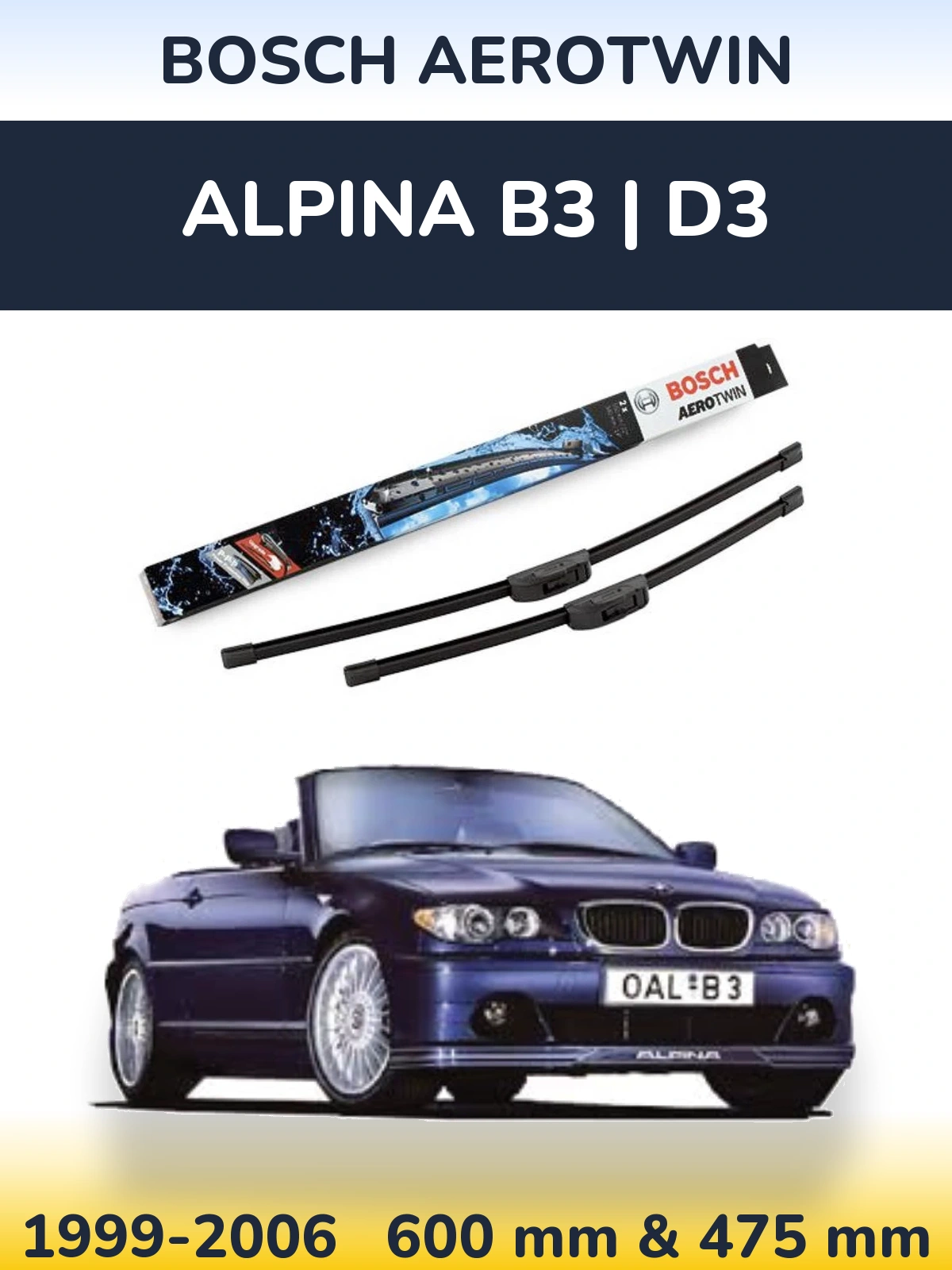 Комплект передніх щіток BOSCH AeroTwin 600 & 475 мм для Alpina B3 | D3 1999-2006