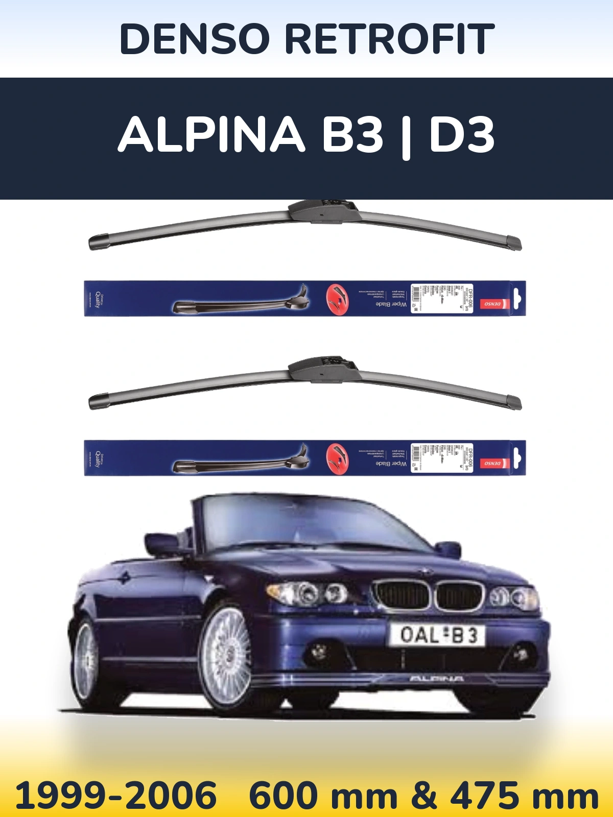 Комплект передніх щіток Denso Retrofit 600 & 475 мм для Alpina B3 | D3 1999-2006