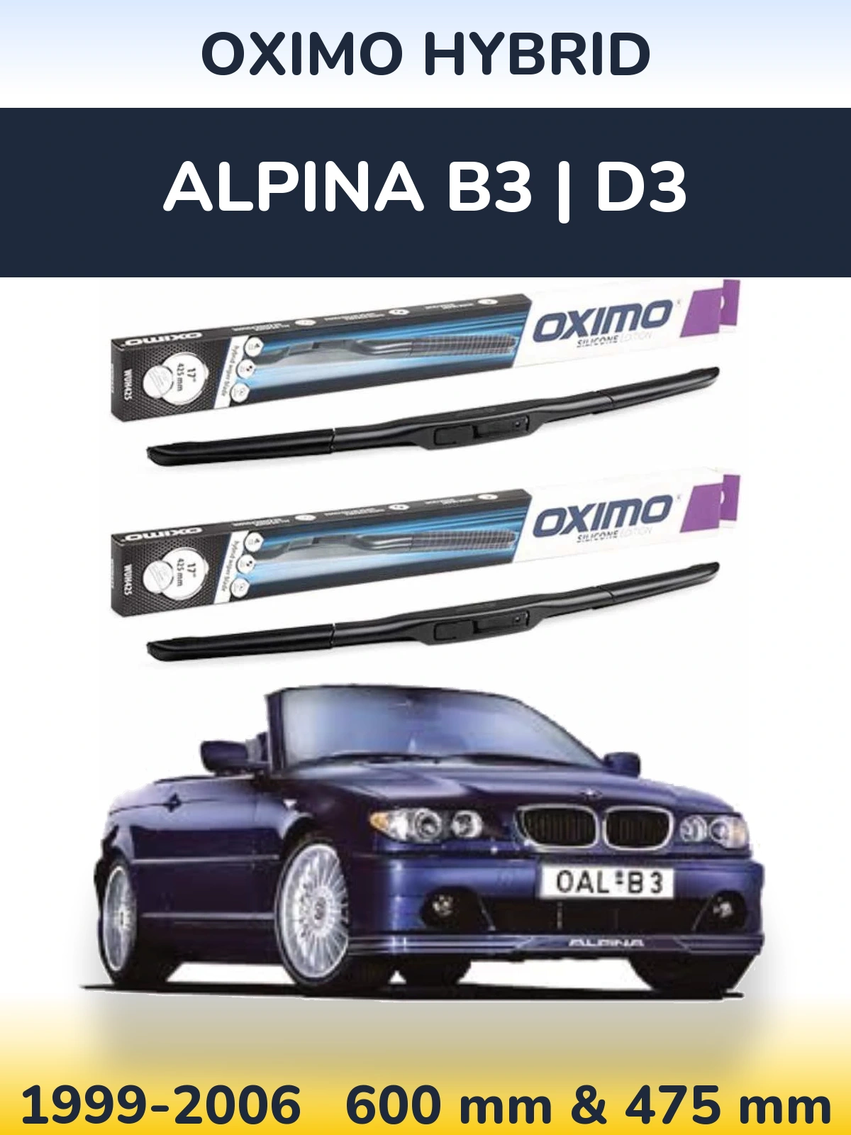 Комплект передніх щіток Oximo Hybrid 600 & 475 мм для Alpina B3 | D3 1999-2006
