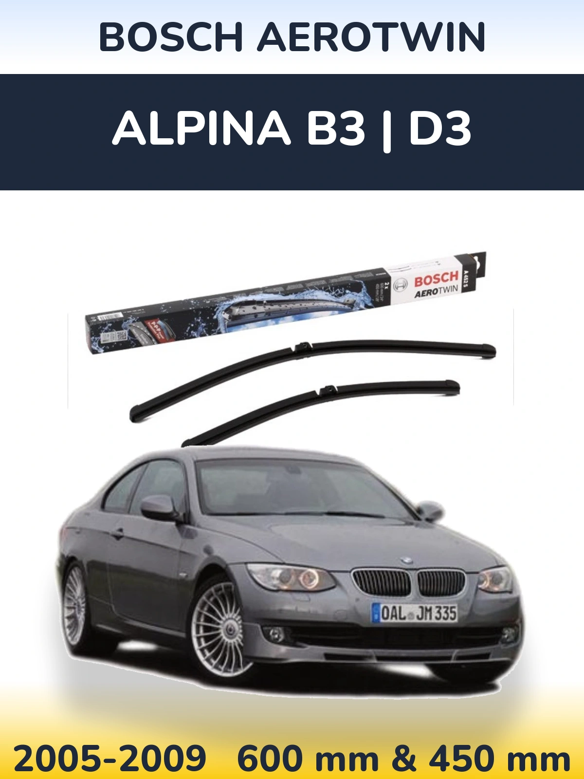 Front wiper blade set BOSCH AeroTwin 600 & 450 mm for Alpina B3 | D3 2005-2009
