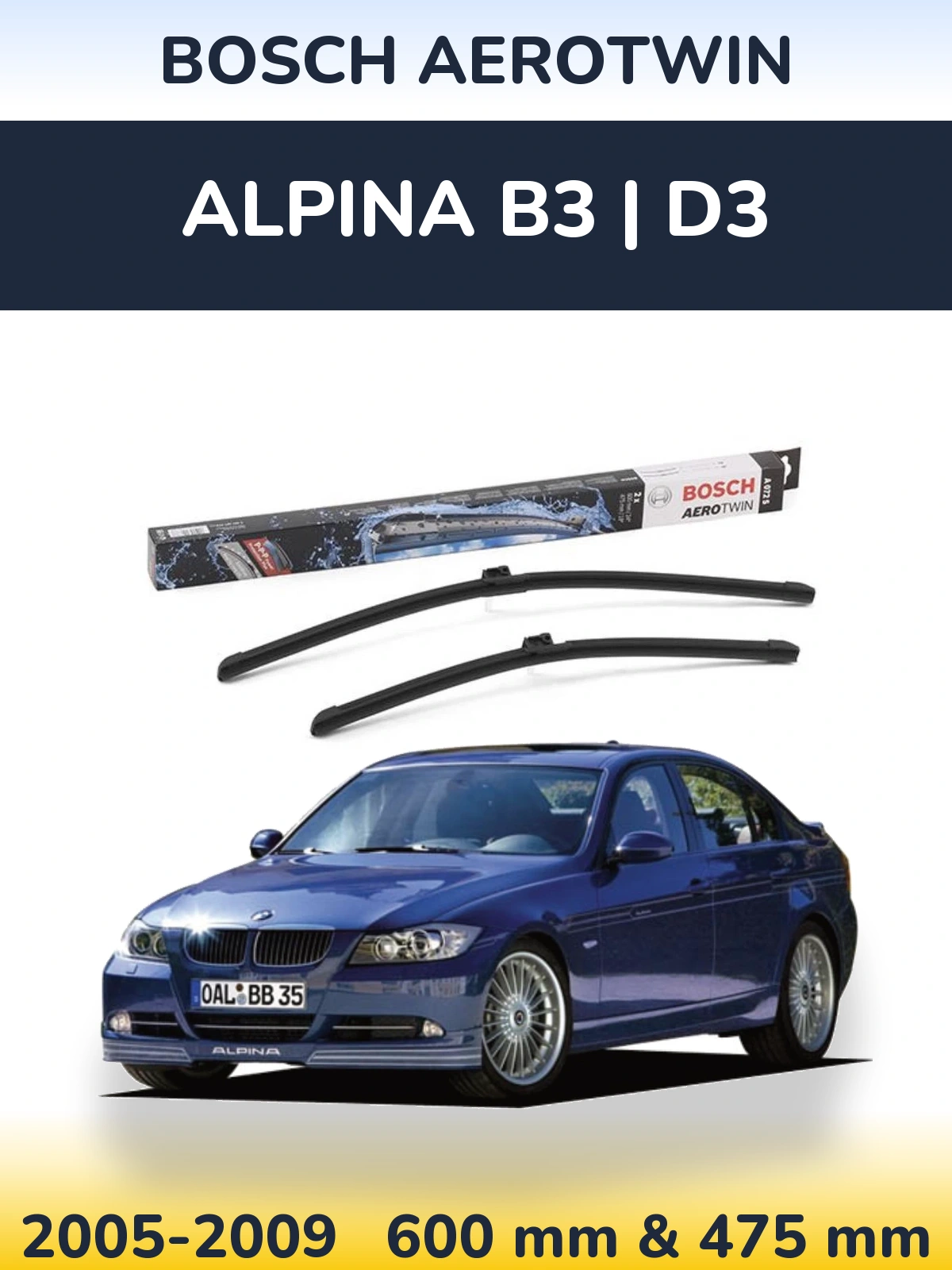 Front wiper blade set BOSCH AeroTwin 600 & 475 mm for Alpina B3 | D3 2005-2009