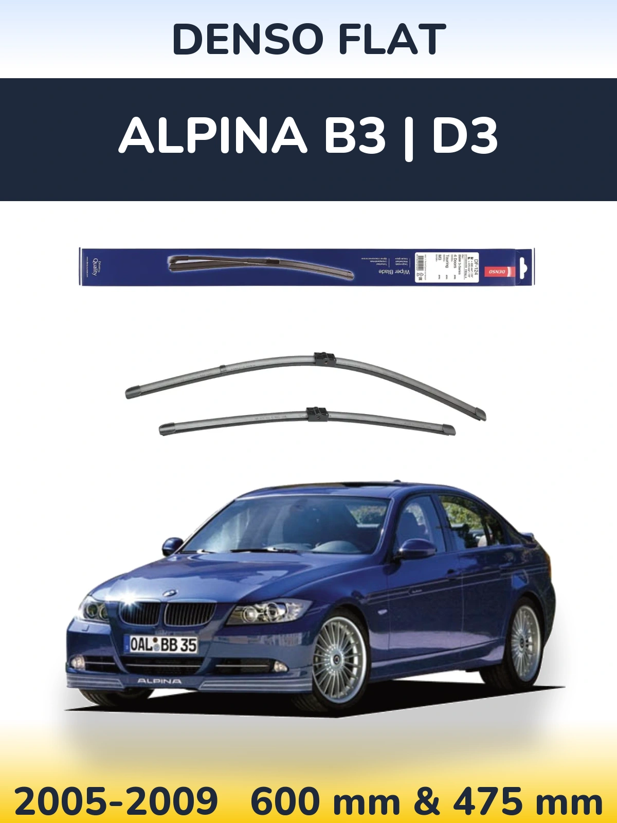 Front wiper blade set Denso Flat 600 & 475 mm for Alpina B3 | D3 2005-2009
