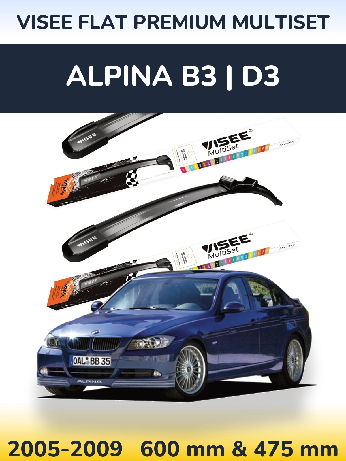 Front wiper blade set VISEE FLAT PREMIUM MultiSet 600 & 475 mm for Alpina B3 | D3 2005-2009