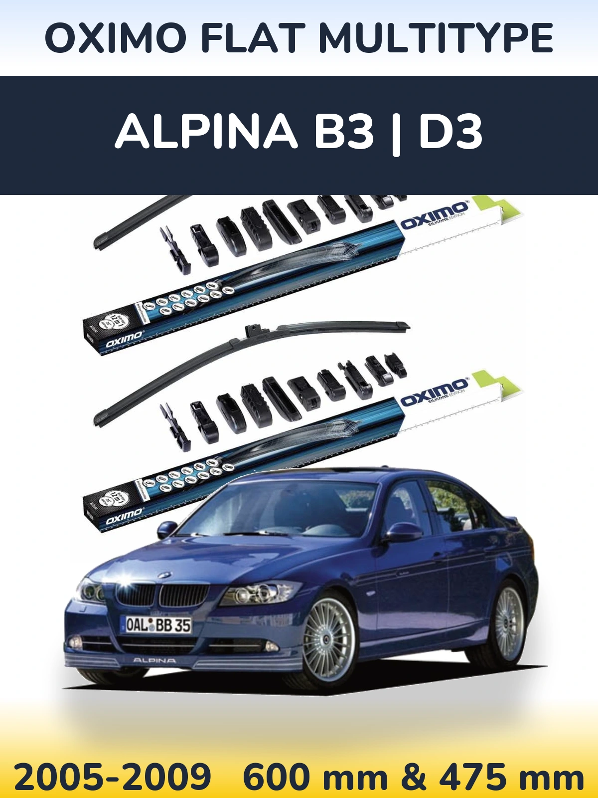 Front wiper blade set Oximo Flat MultiTypee 600 & 475 mm for Alpina B3 | D3 2005-2009