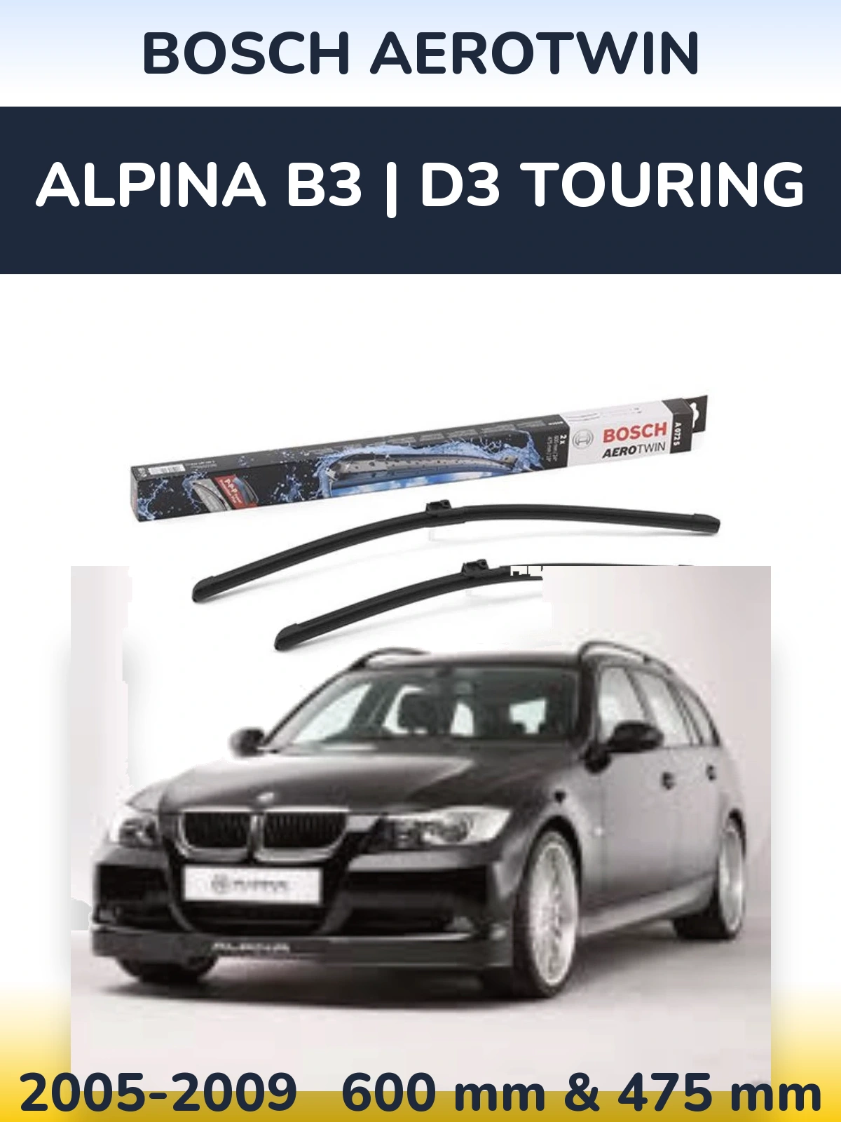 Комплект передніх щіток BOSCH AeroTwin 600 & 475 мм для Alpina B3 | D3 Touring 2005-2009