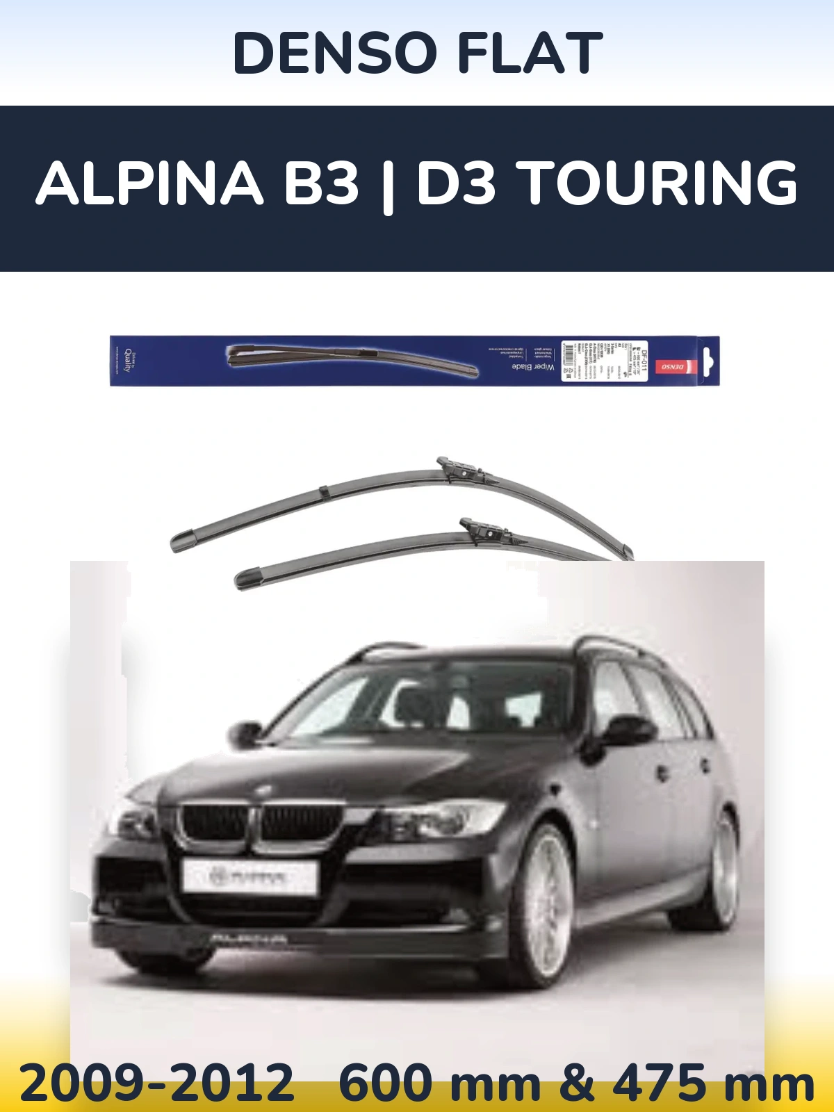 Front wiper blade set Denso Flat 600 & 475 mm for Alpina B3 | D3 Touring 2009-2012
