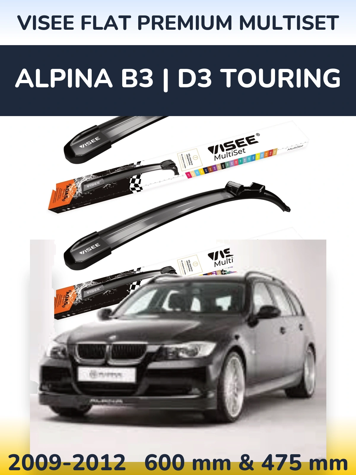 Front wiper blade set VISEE FLAT PREMIUM MultiSet 600 & 475 mm for Alpina B3 | D3 Touring 2009-2012