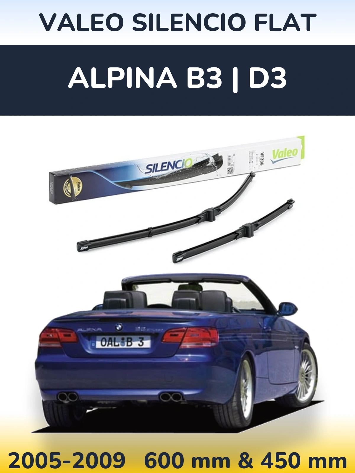 Front wiper blade set Valeo Silencio Flat 600 & 400 mm for Alpina B3 | D3 2005-2009