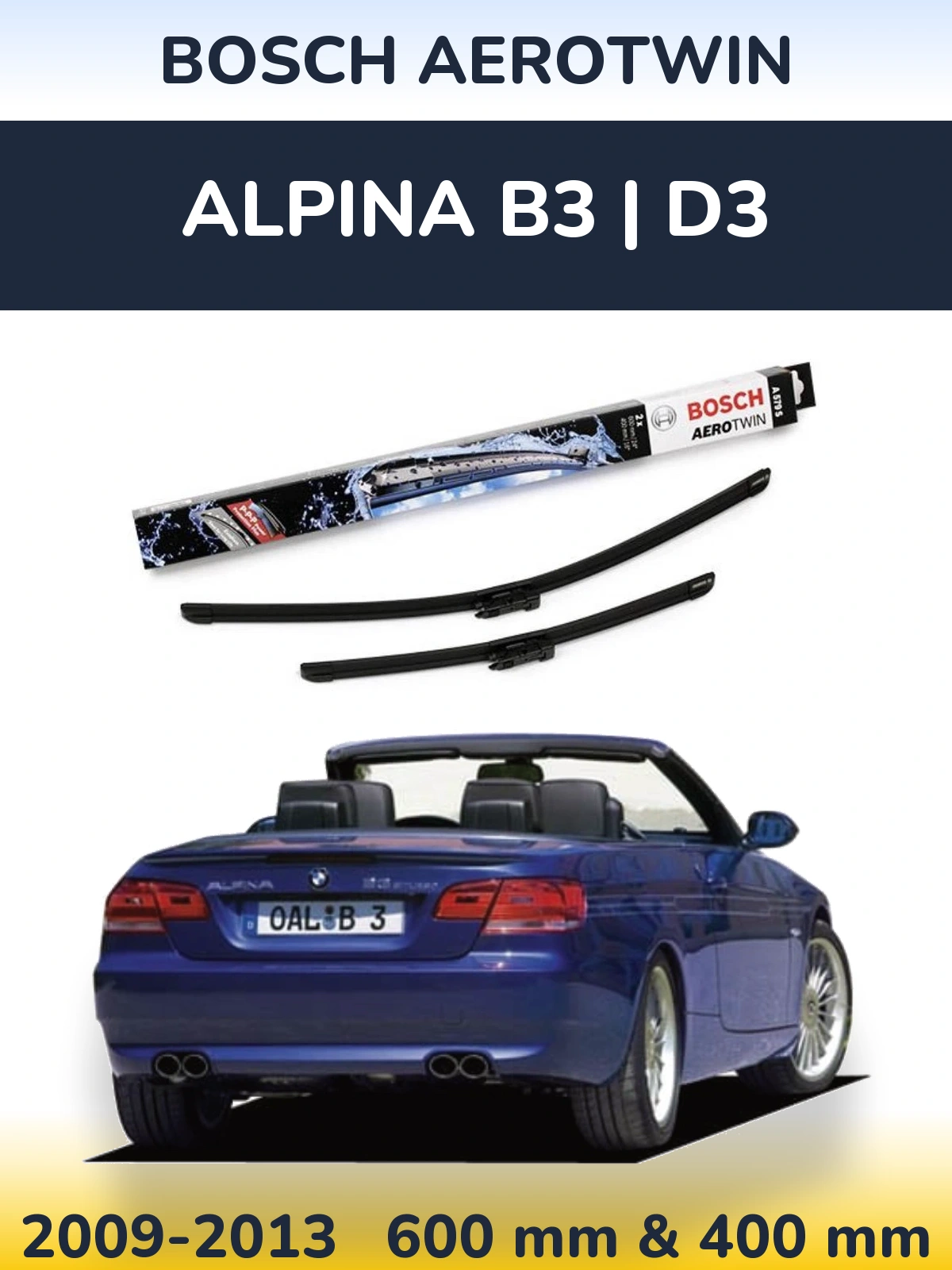 Front wiper blade set BOSCH AeroTwin 600 & 400 mm for Alpina B3 | D3 2009-2013