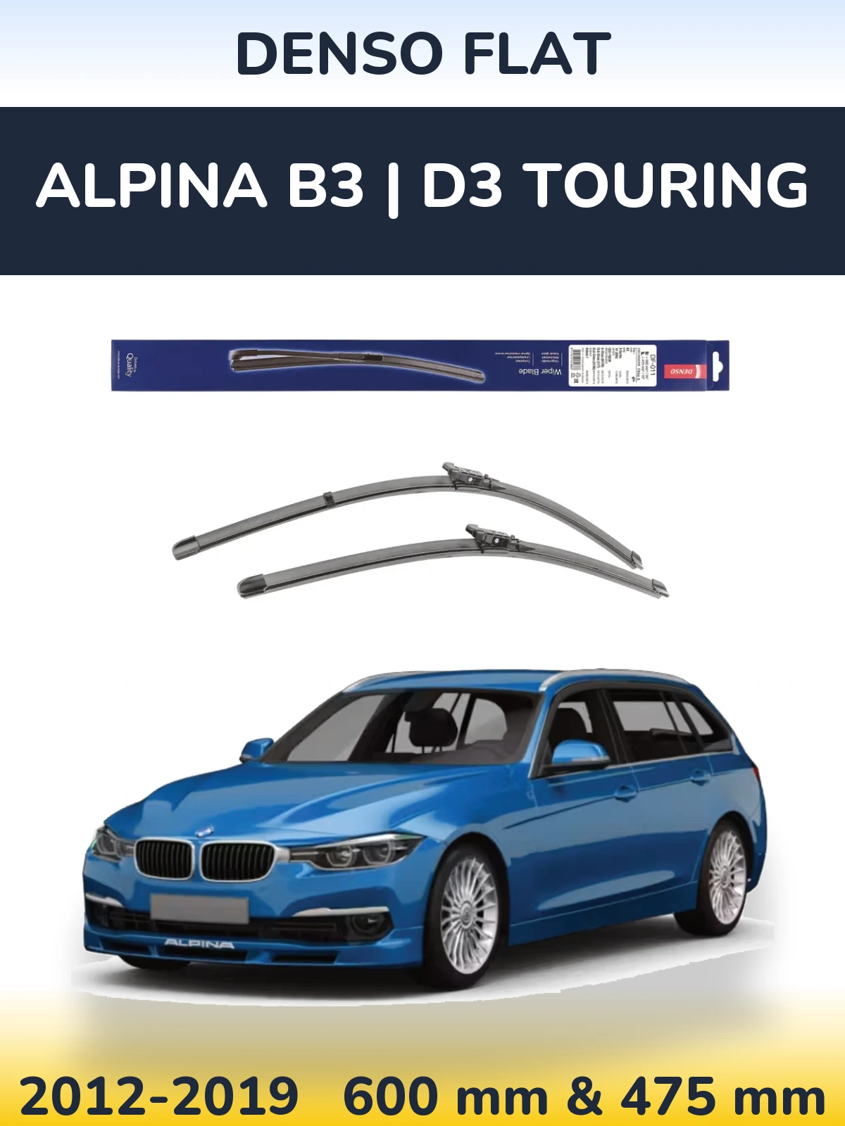 Front wiper blade set Denso Flat 600 & 475 mm for Alpina B3 | D3 Touring 2012-2019