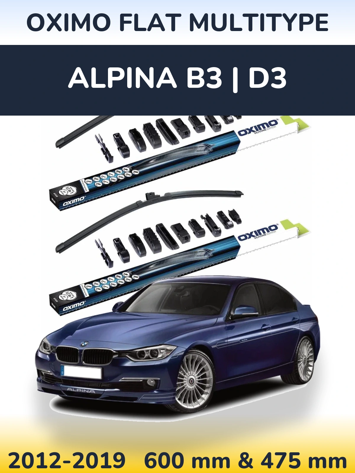 Front wiper blade set Oximo Flat MultiTipse 600 & 475 mm for Alpina B3 | D3 2012-2019