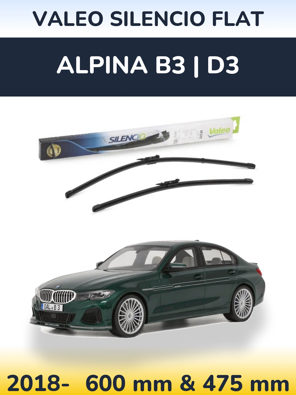 Front wiper blade set Valeo Silencio Flat 600 & 475 mm for Alpina B3 | D3 2018-2026