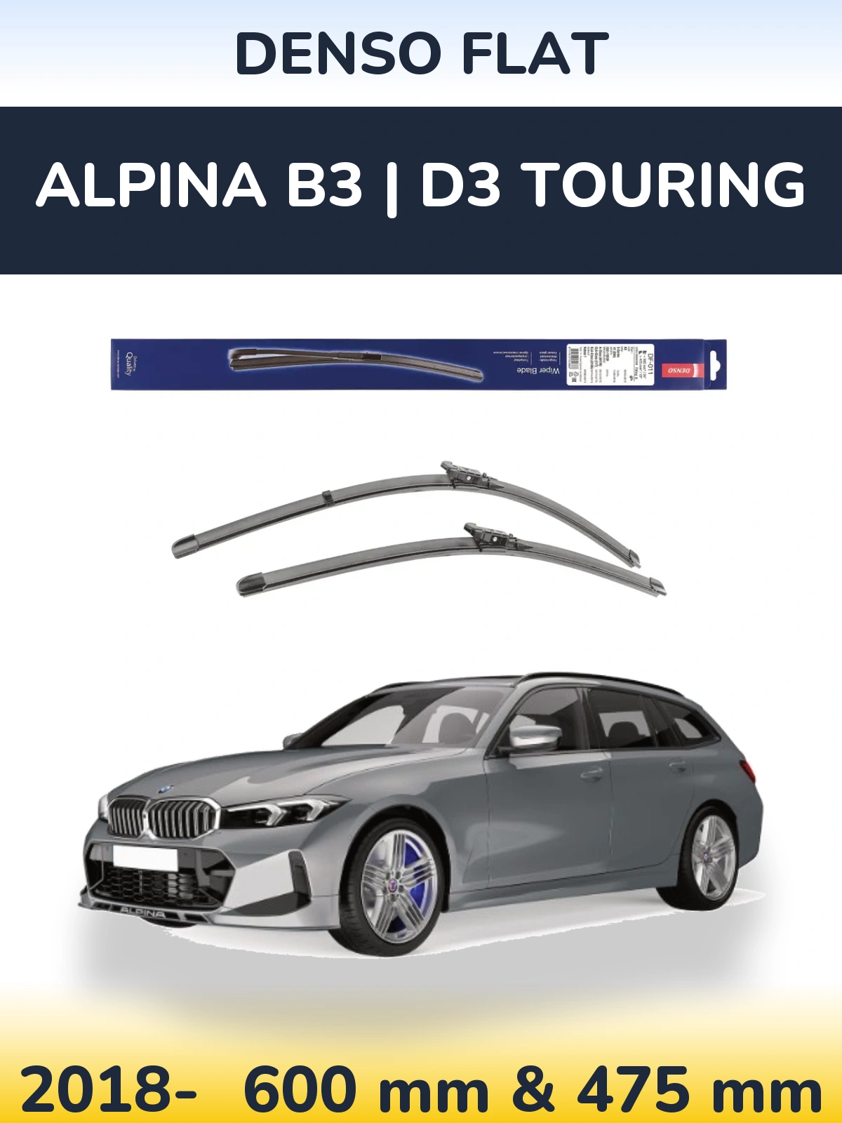 Front wiper blade set Denso Flat 600 & 475 mm for Alpina B3 | D3 Touring 2018-2026