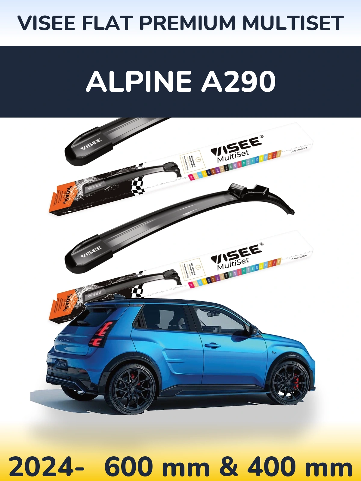 Комплект передніх щіток VISEE FLAT PREMIUM MultiSet 600 & 400 мм для Alpine A290 2024-2026