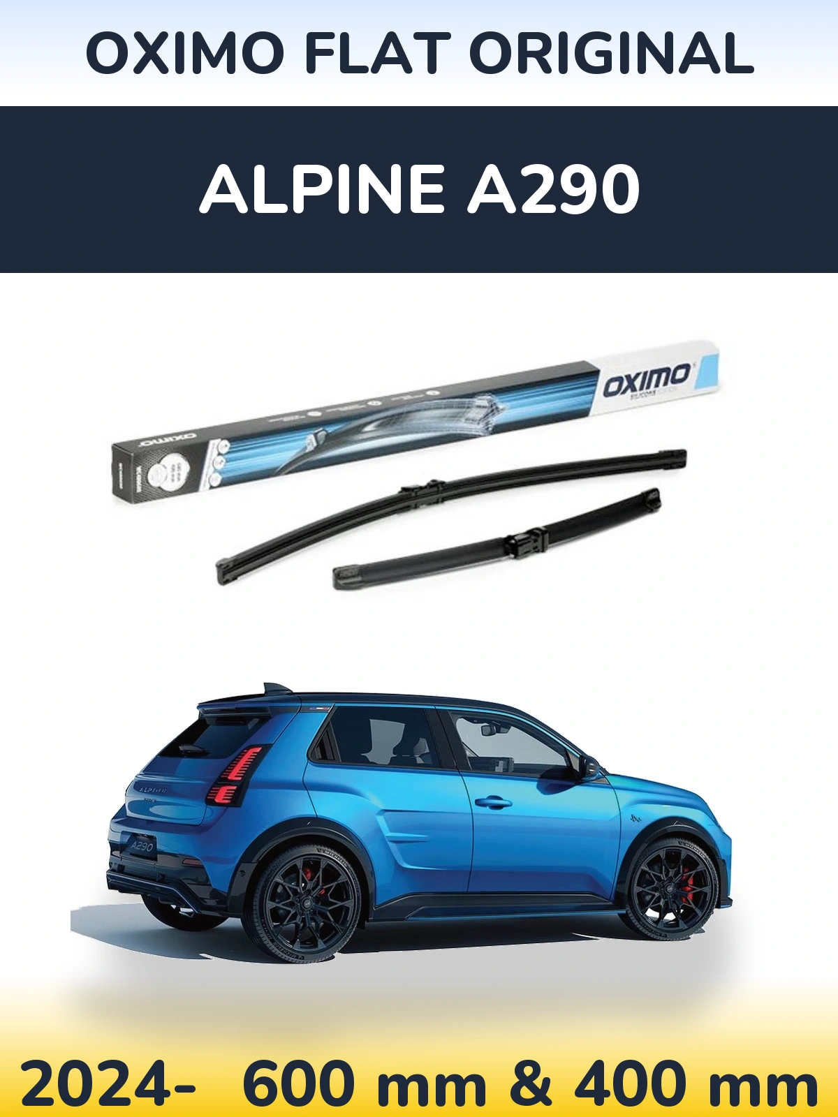 Комплект передних дворников Oximo Flat Original 600 & 400 мм для Alpine A290 2024-2026
