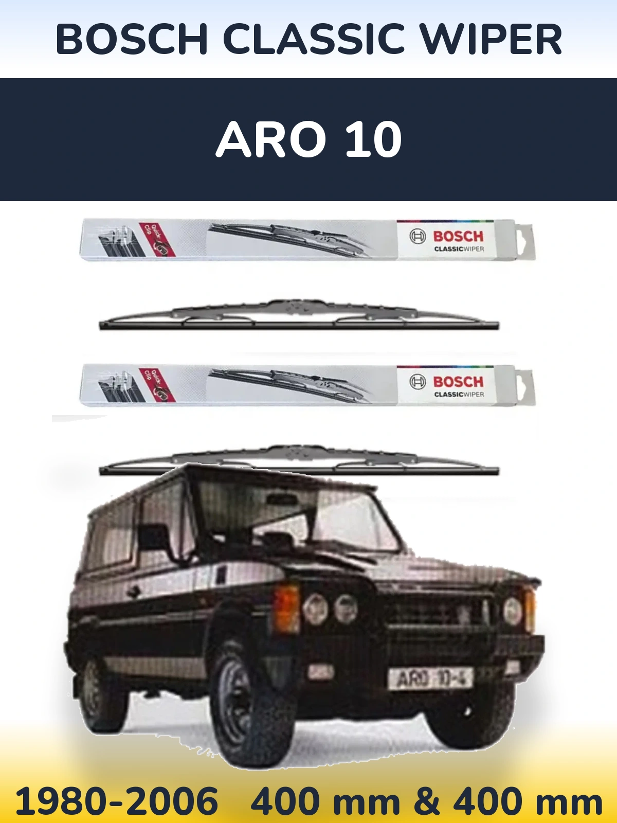 Front wiper blade set BOSCH Classic Wiper 400 & 400 mm for ARO 10 1980-2006