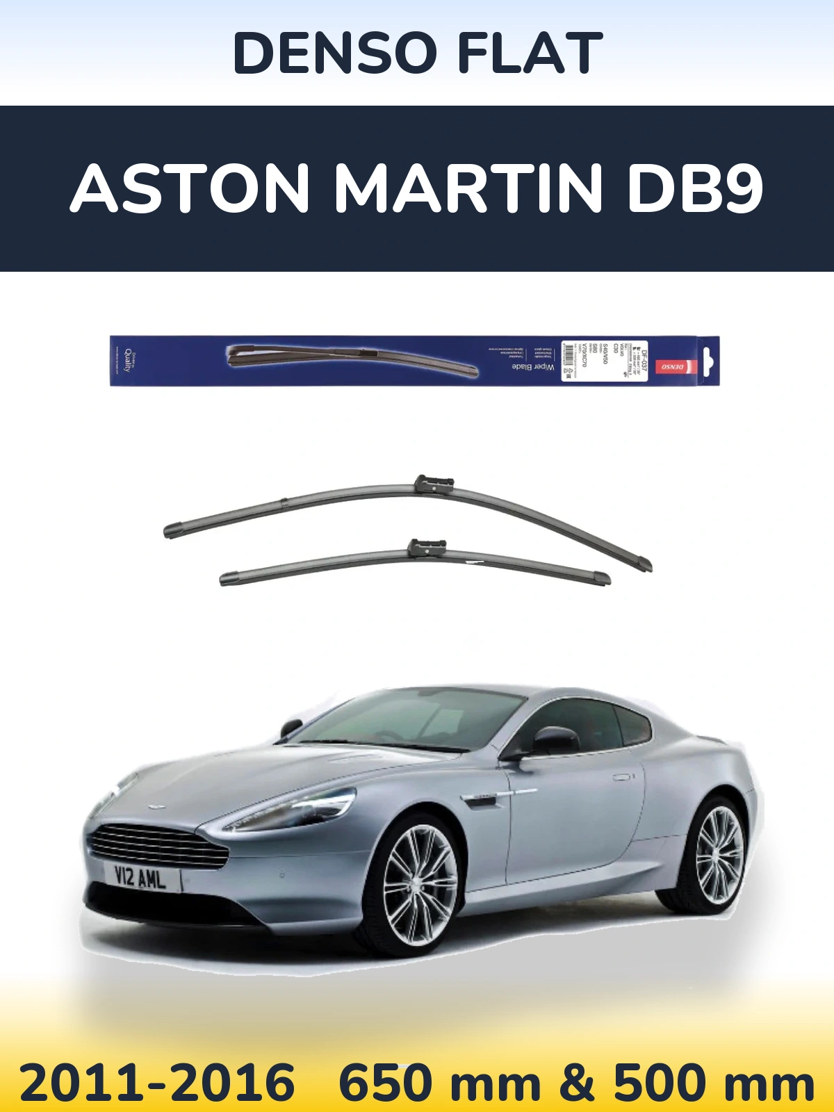 Front wiper blade set Denso Flat 650 & 500 mm for Aston Martin DB9 2011-2016