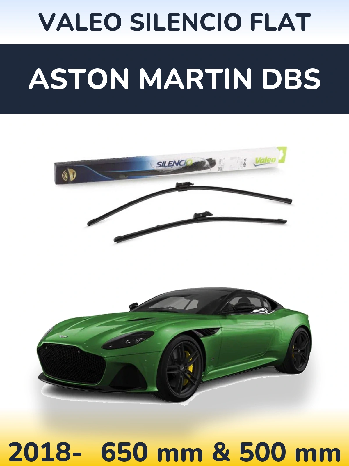 Комплект передніх щіток Valeo Silencio Flat 650 & 500 мм для Aston Martin DBS 2018-2026