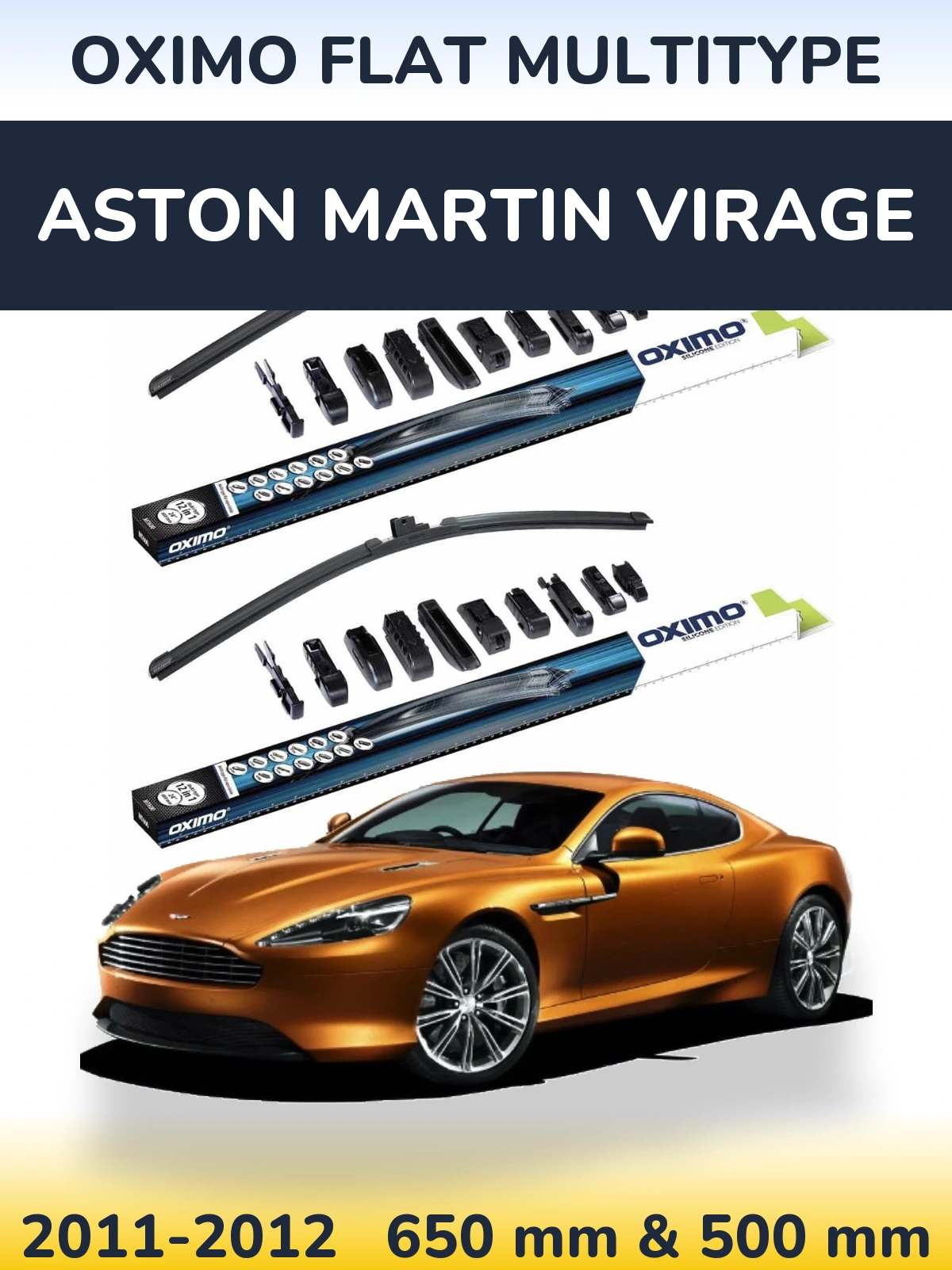Front wiper blade set Oximo Flat MultiTipse 650 & 500 mm for Aston Martin Virage 2011-2012
