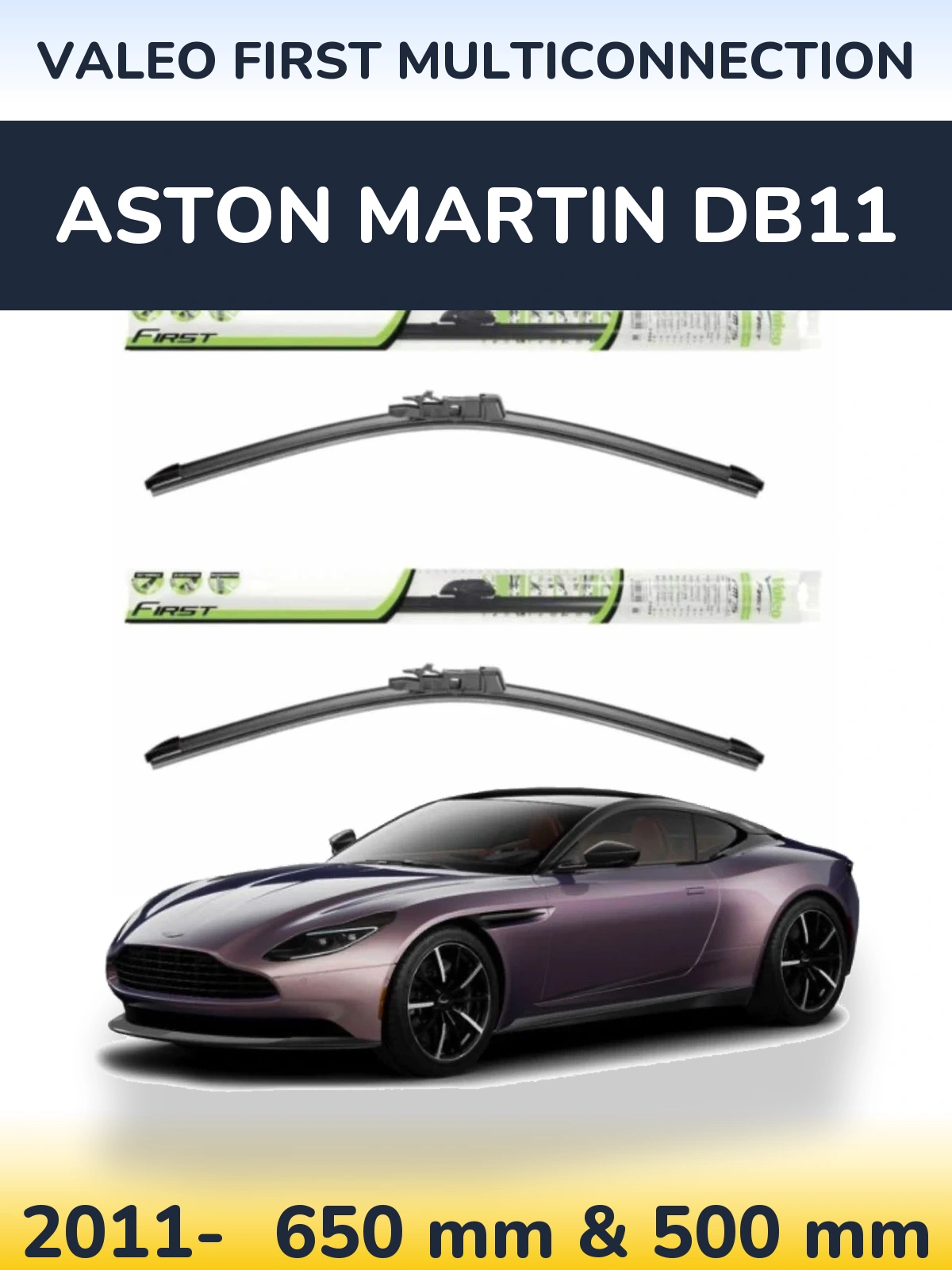 Комплект передних дворников Valeo First MultiConnection 650 & 500 мм для Aston Martin DB11 2011-2026