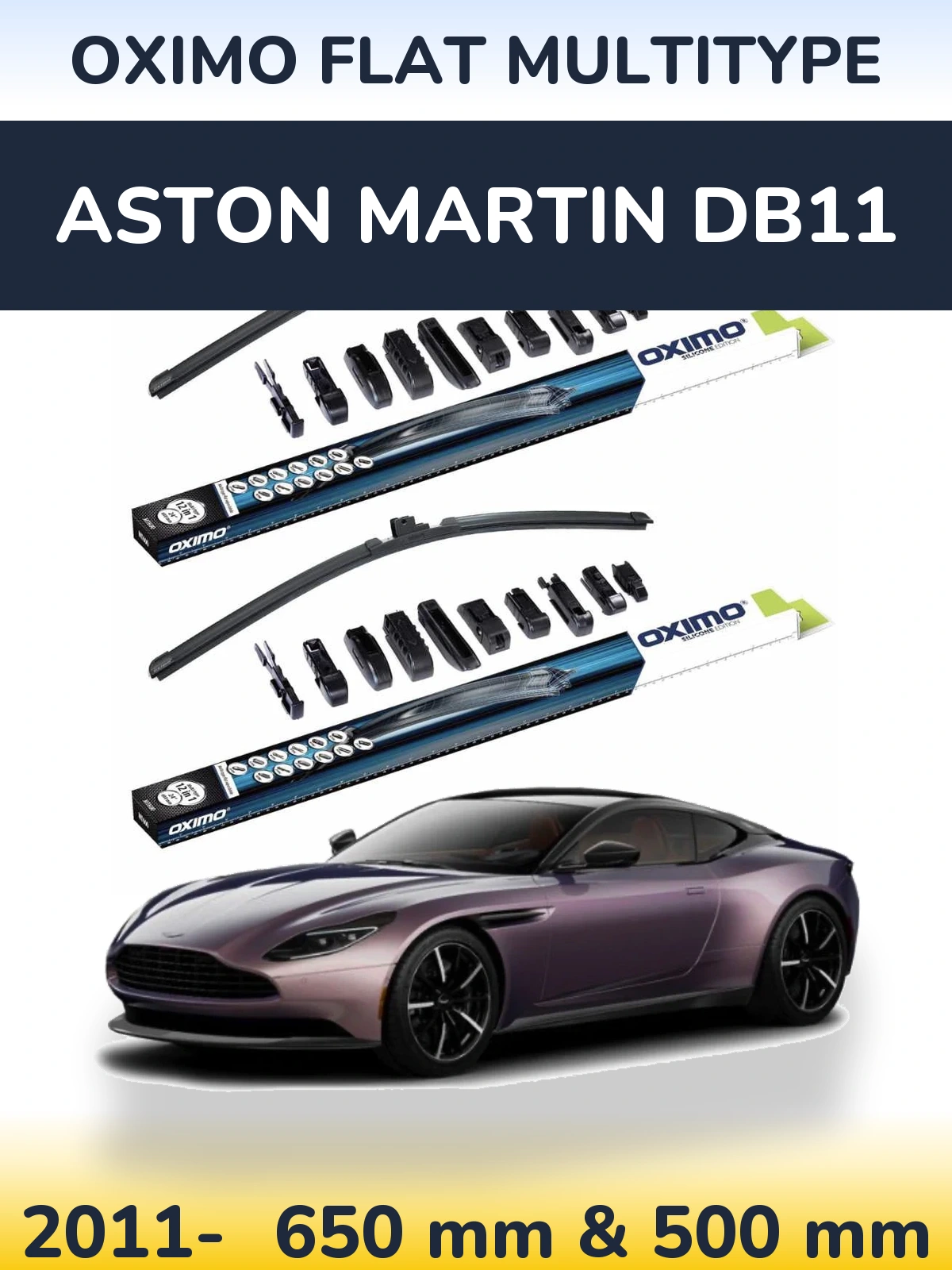 Front wiper blade set Oximo Flat MultiTipse 650 & 500 mm for Aston Martin DB11 2011-2026