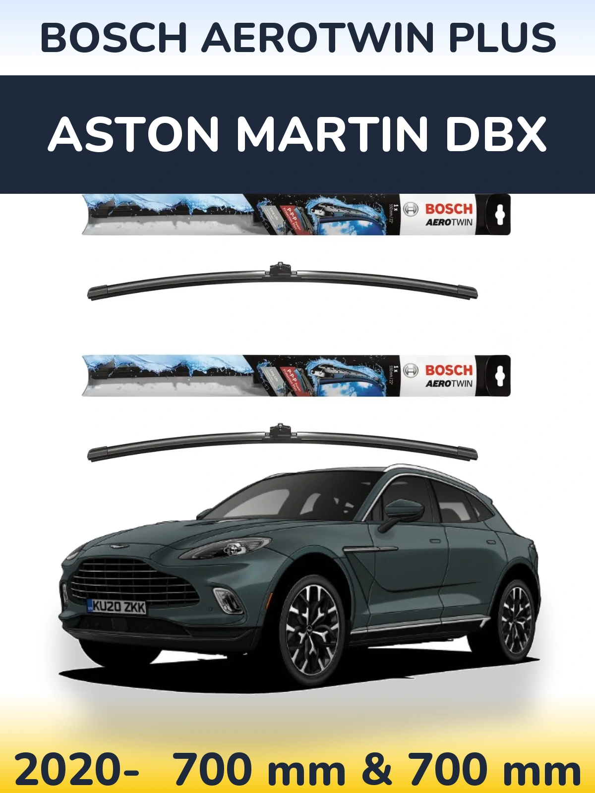 Front wiper blade set BOSCH AeroTwin Plus 700 & 700 mm for Aston Martin DBX 2020-2026
