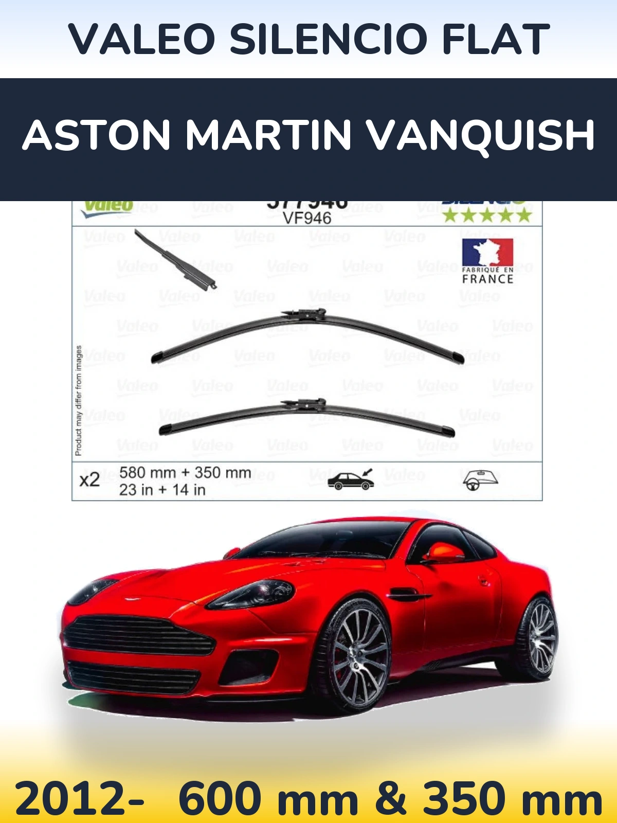Комплект передних дворников Valeo Silencio Flat 580 & 350 мм для Aston Martin Vanquish 2012-2026