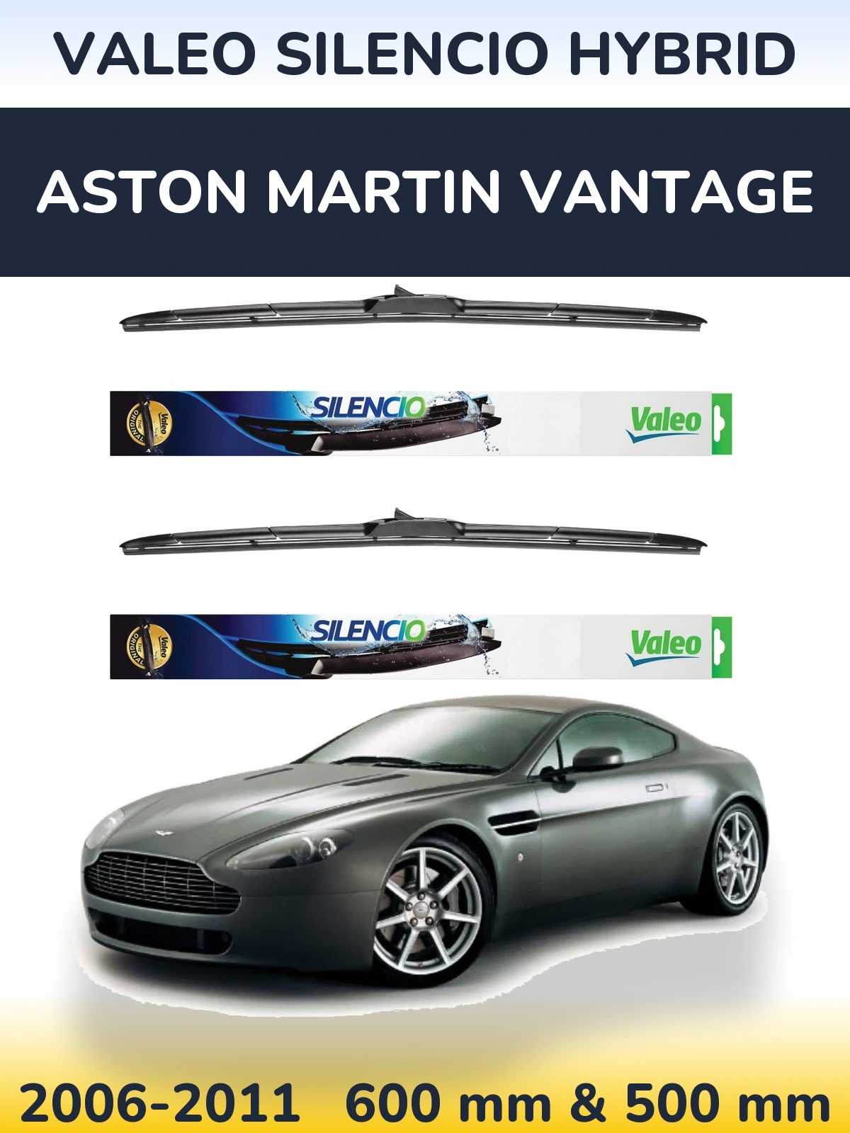Комплект передних дворников Valeo Silencio Hybrid 600 & 500 мм для Aston Martin Vantage 2006-2011