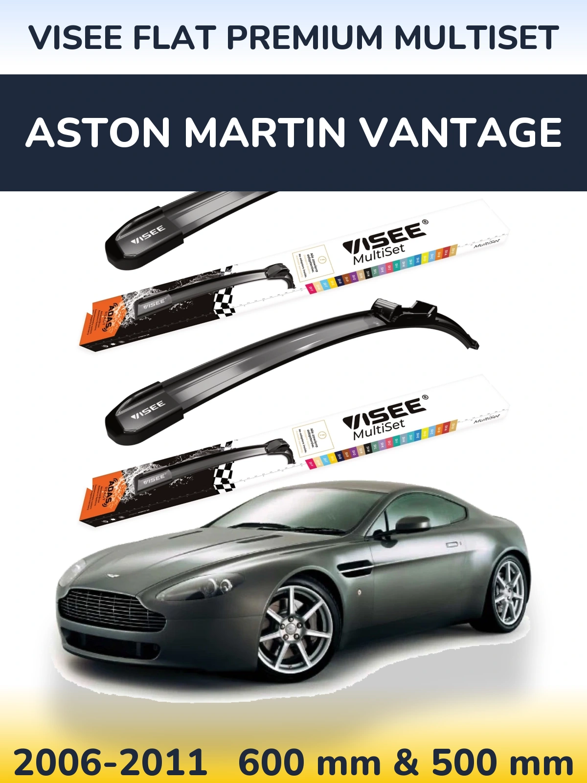 Front wiper blade set VISEE FLAT PREMIUM MultiSet 600 & 500 mm for Aston Martin Vantage 2006-2011