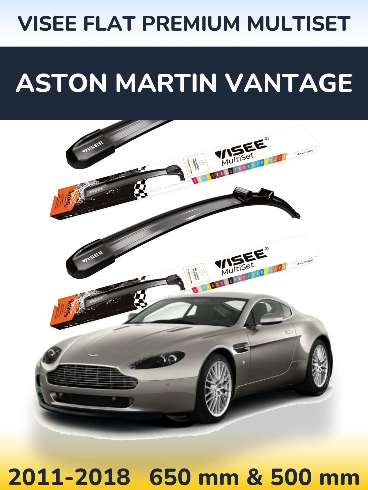 Front wiper blade set VISEE FLAT PREMIUM MultiSet 650 & 500 mm for Aston Martin Vantage 2011-2018