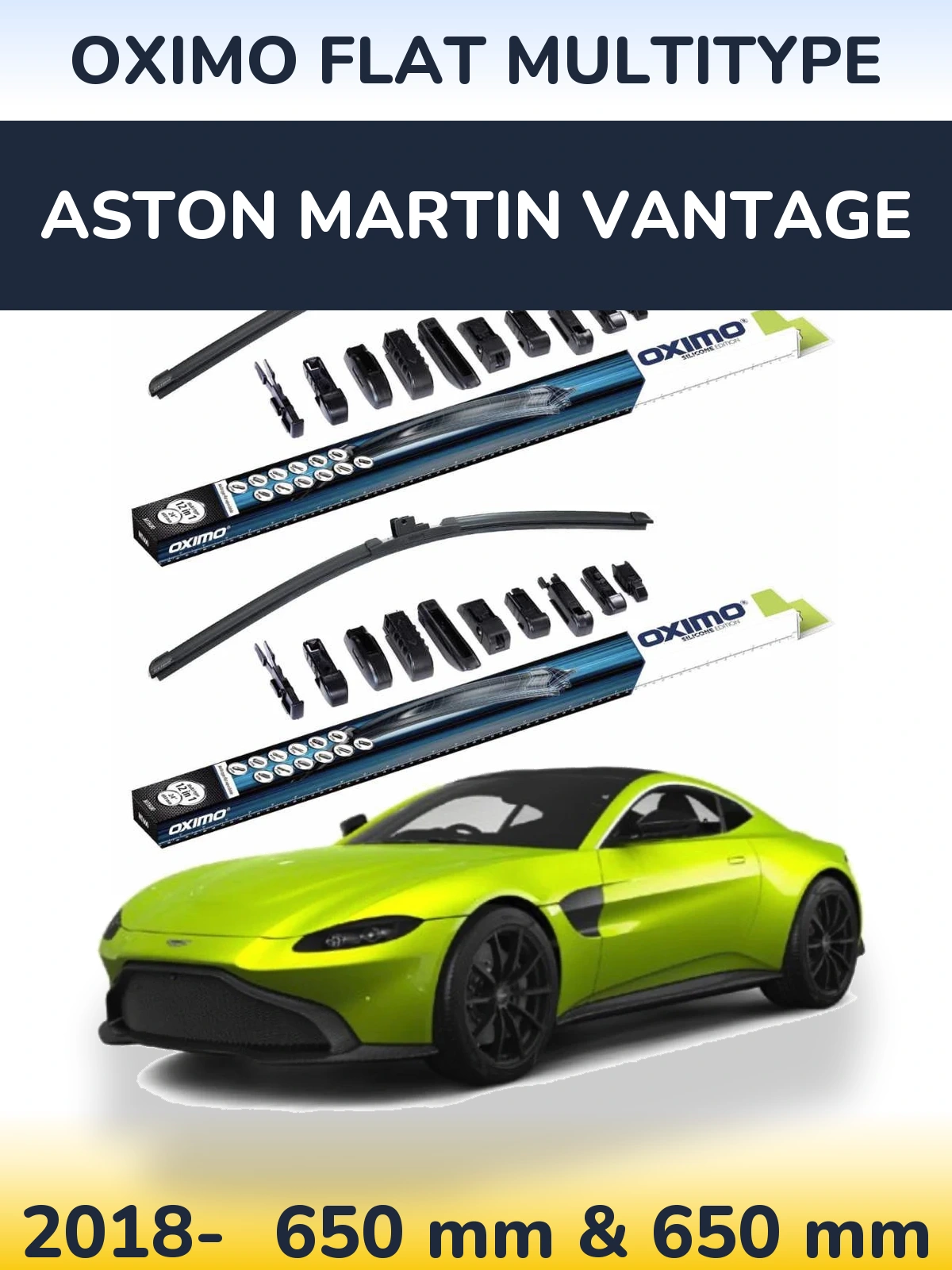Front wiper blade set Oximo Flat MultiTypee 650 & 650 mm for Aston Martin Vantage 2018-2026