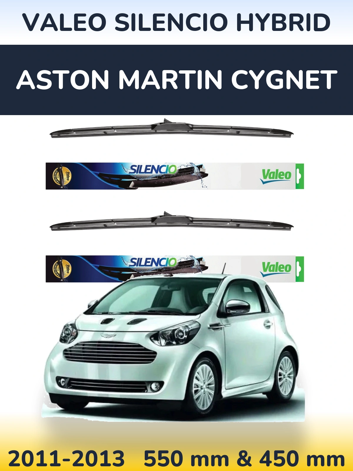 Комплект передніх щіток Valeo Silencio Hybrid 550 & 450 мм для Aston Martin Cygnet 2011-2013