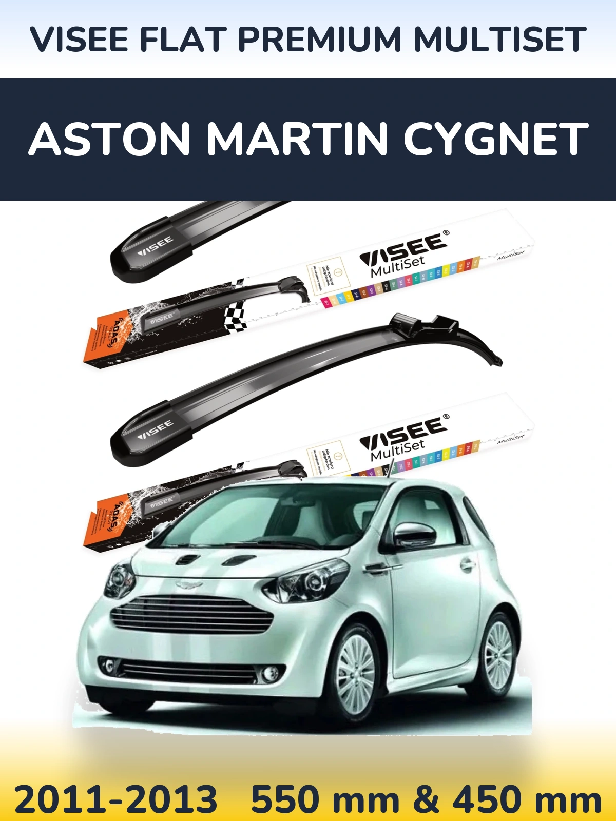 Front wiper blade set VISEE FLAT PREMIUM MultiSet 550 & 450 mm for Aston Martin Cygnet 2011-2013