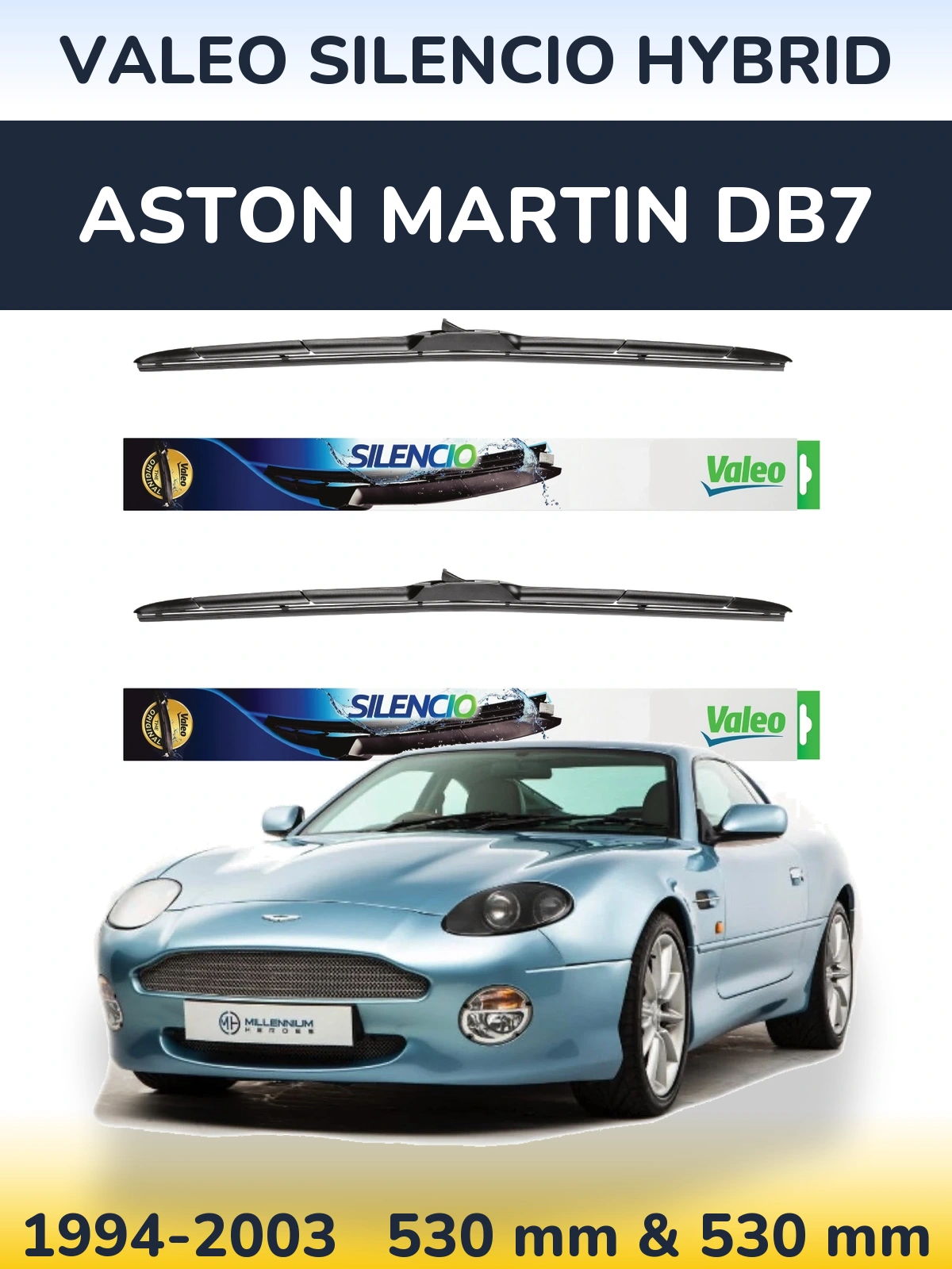 Комплект передніх щіток Valeo Silencio Hybrid 530 & 530 мм для Aston Martin DB7 1994-2003