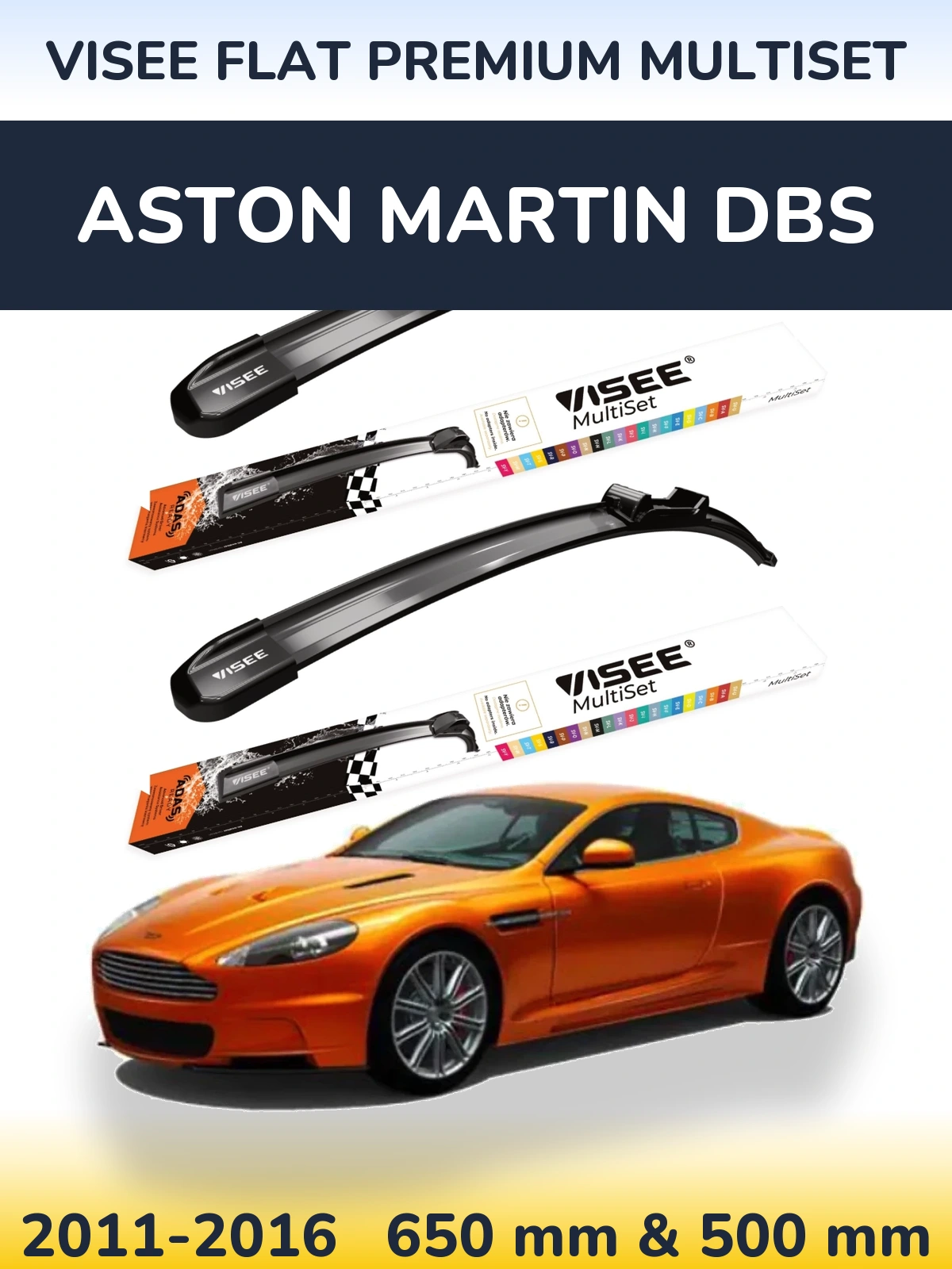 Front wiper blade set VISEE FLAT PREMIUM MultiSet 650 & 500 mm for Aston Martin DBS 2011-2016