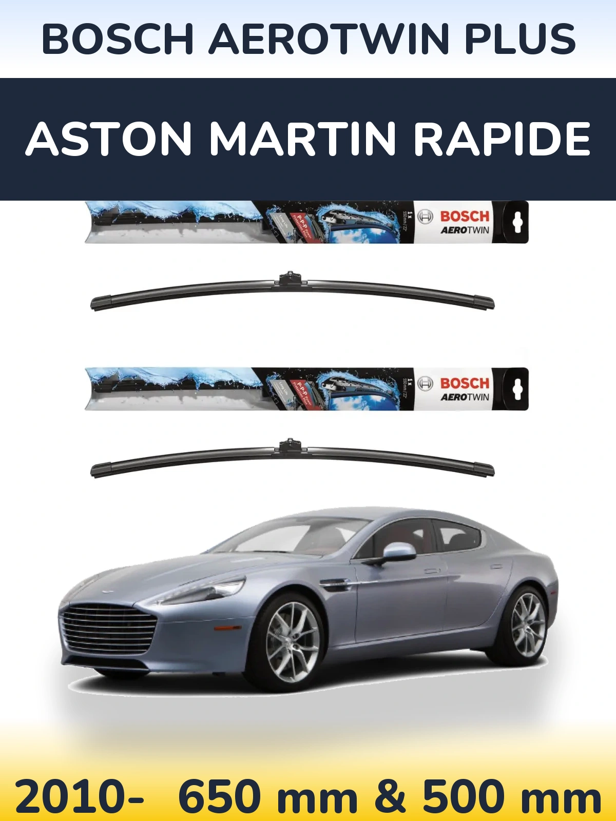 Front wiper blade set BOSCH AeroTwin Plus 650 & 500 mm for Aston Martin Rapide 2010-2026
