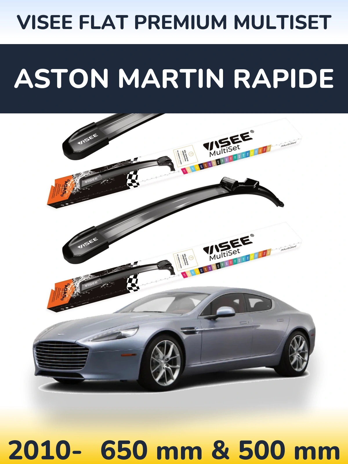Front wiper blade set VISEE FLAT PREMIUM MultiSet 650 & 500 mm for Aston Martin Rapide 2010-2026