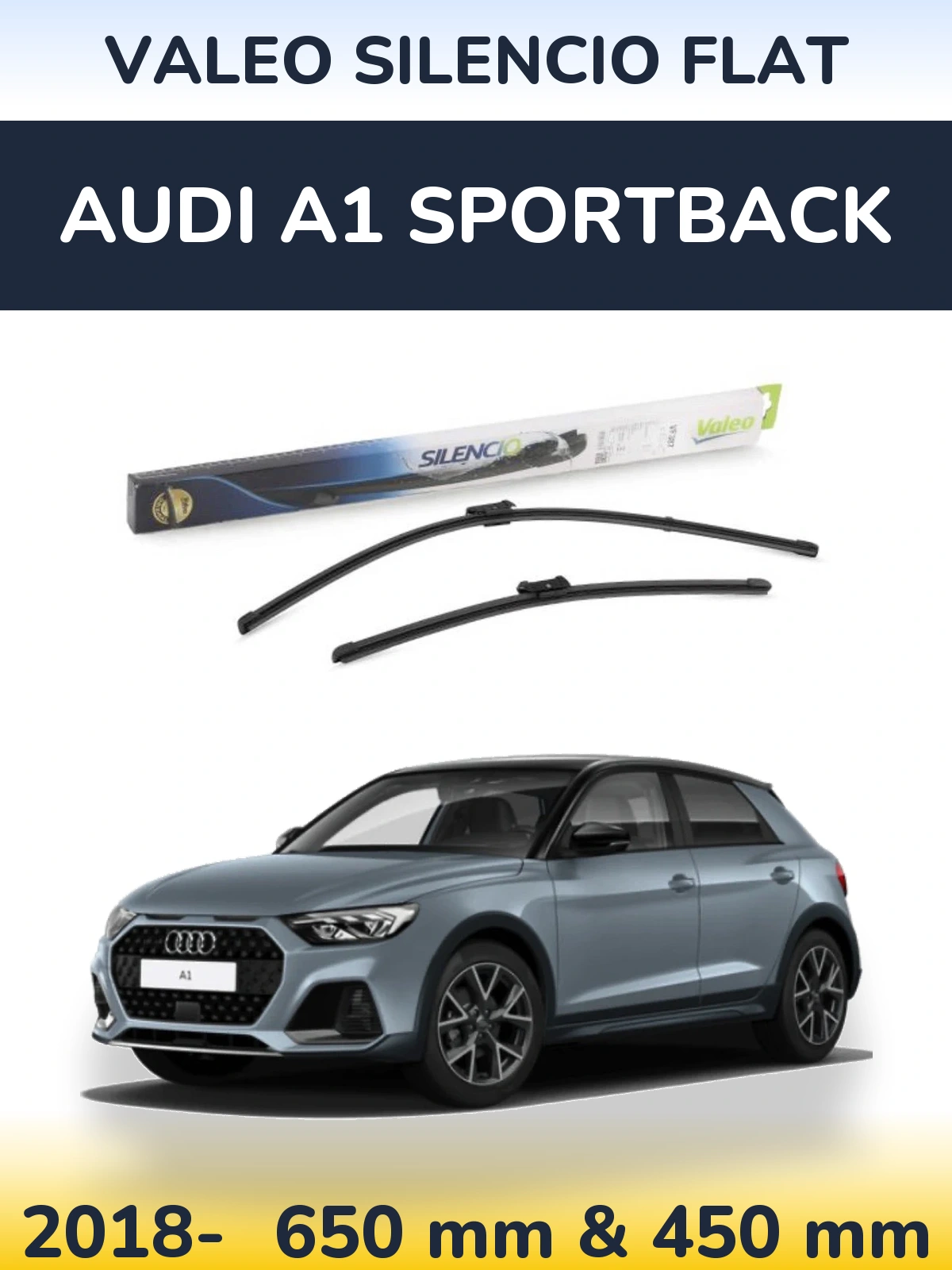 Front wiper blade set Valeo Silencio Flat 650 & 450 mm for Audi A1 Sportback 2018-2026