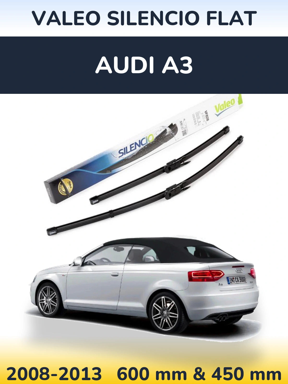 Front wiper blade set Valeo Silencio Flat 600 & 450 mm for Audi A3 2008-2013