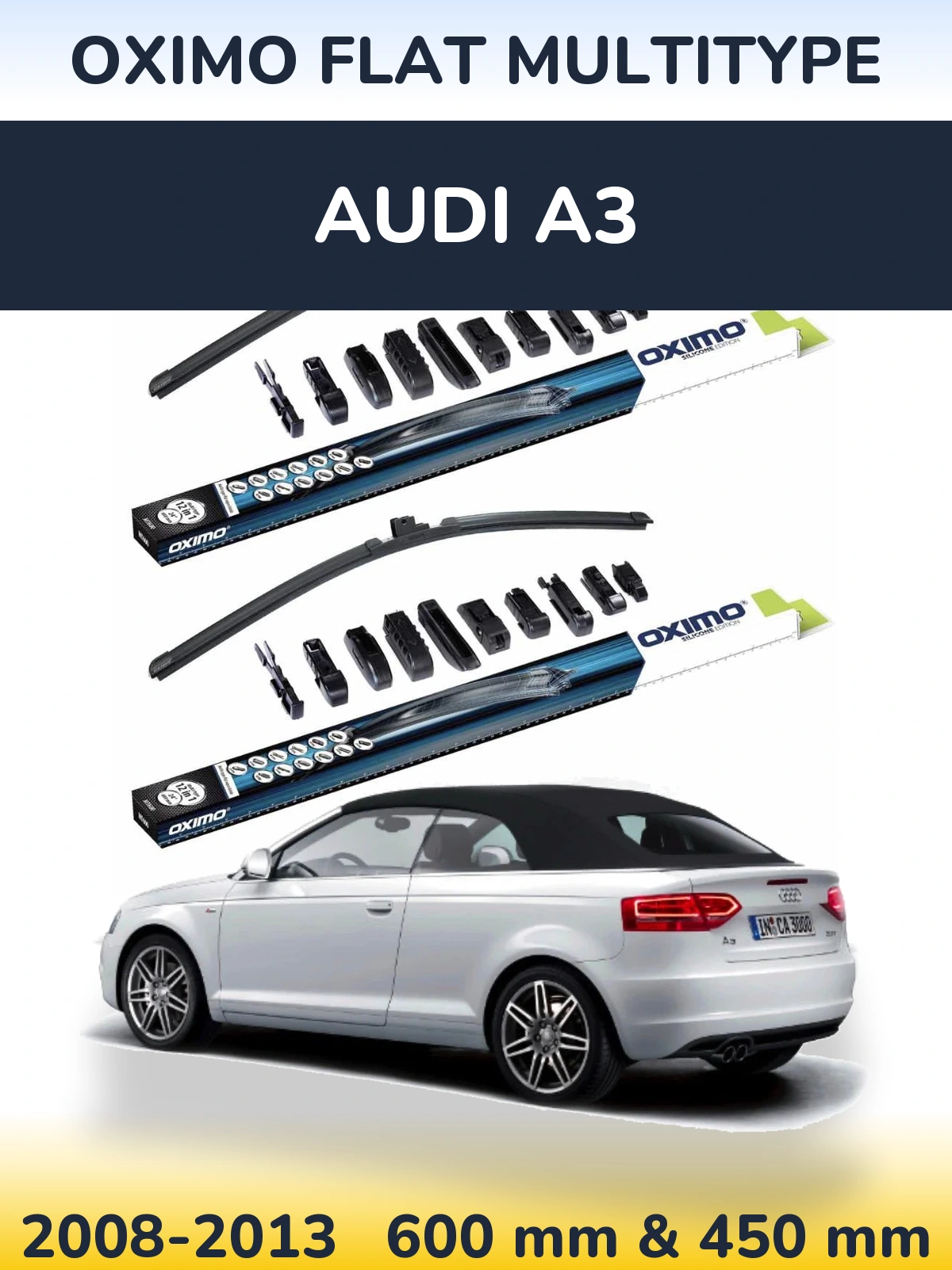 Front wiper blade set Oximo Flat MultiTipse 600 & 450 mm for Audi A3 2008-2013