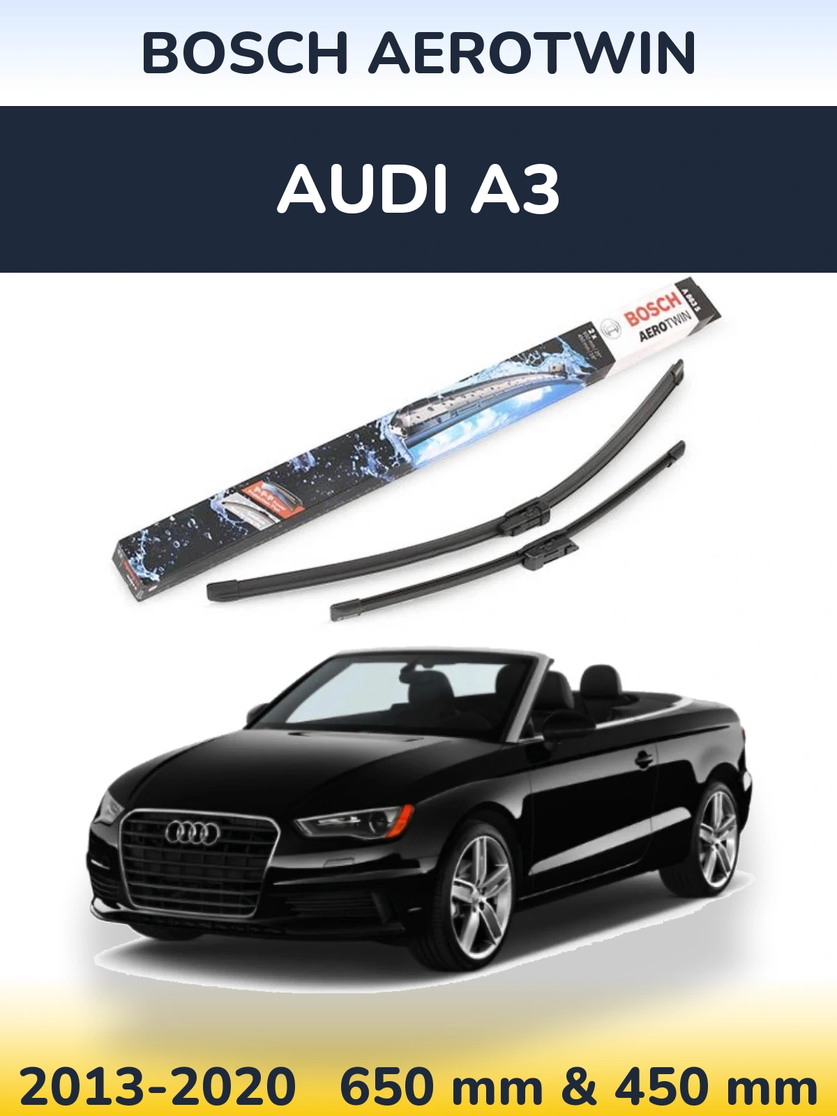 Комплект передніх щіток BOSCH AeroTwin 650 & 450 мм для Audi A3 2013-2020