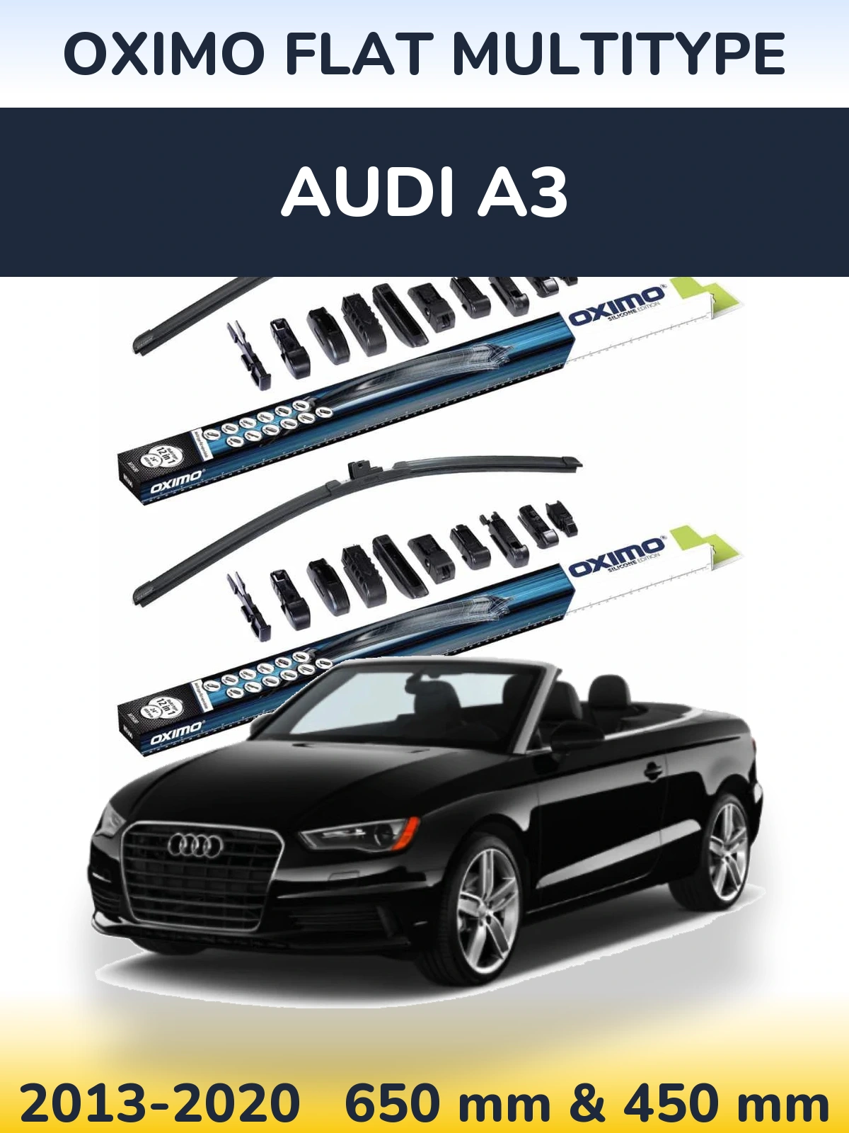 Комплект передних дворников Oximo Flat MultiТипe 650 & 450 мм для Audi A3 2013-2020
