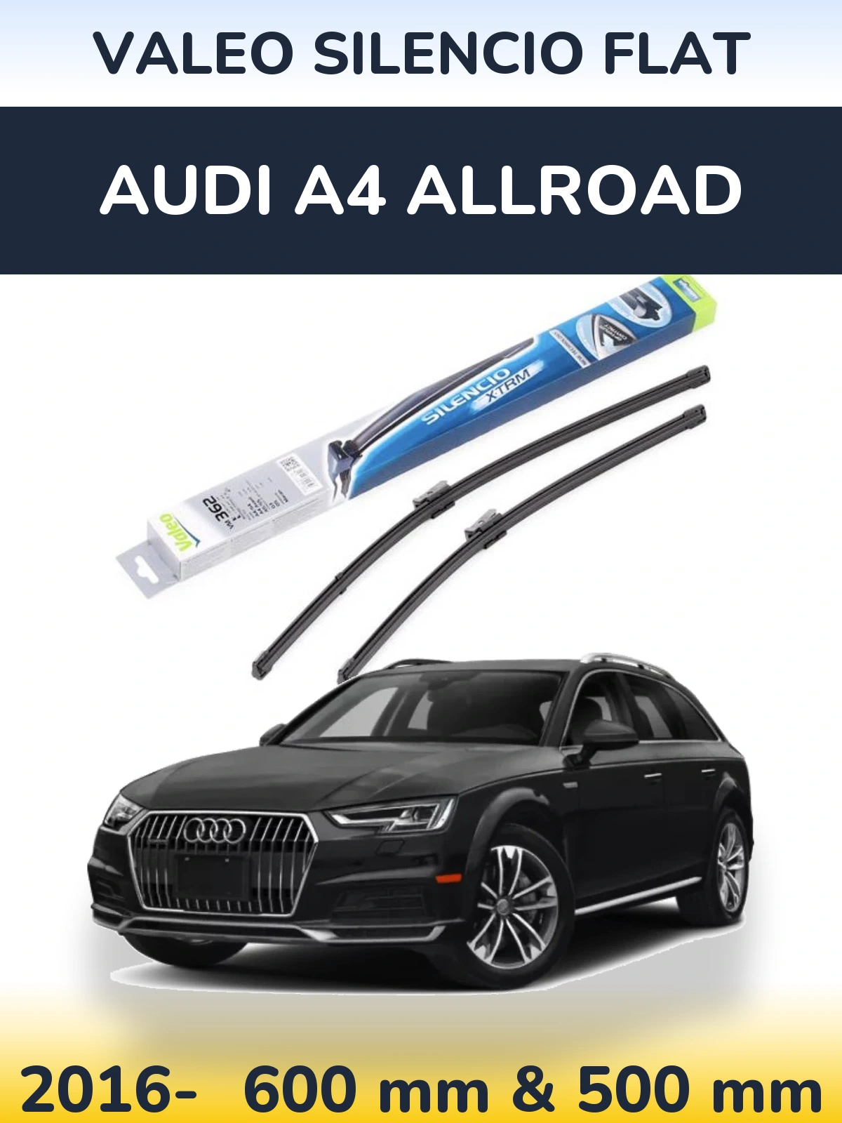 Front wiper blade set Valeo Silencio Flat 600 & 500 mm for Audi A4 Allroad 2016-2026