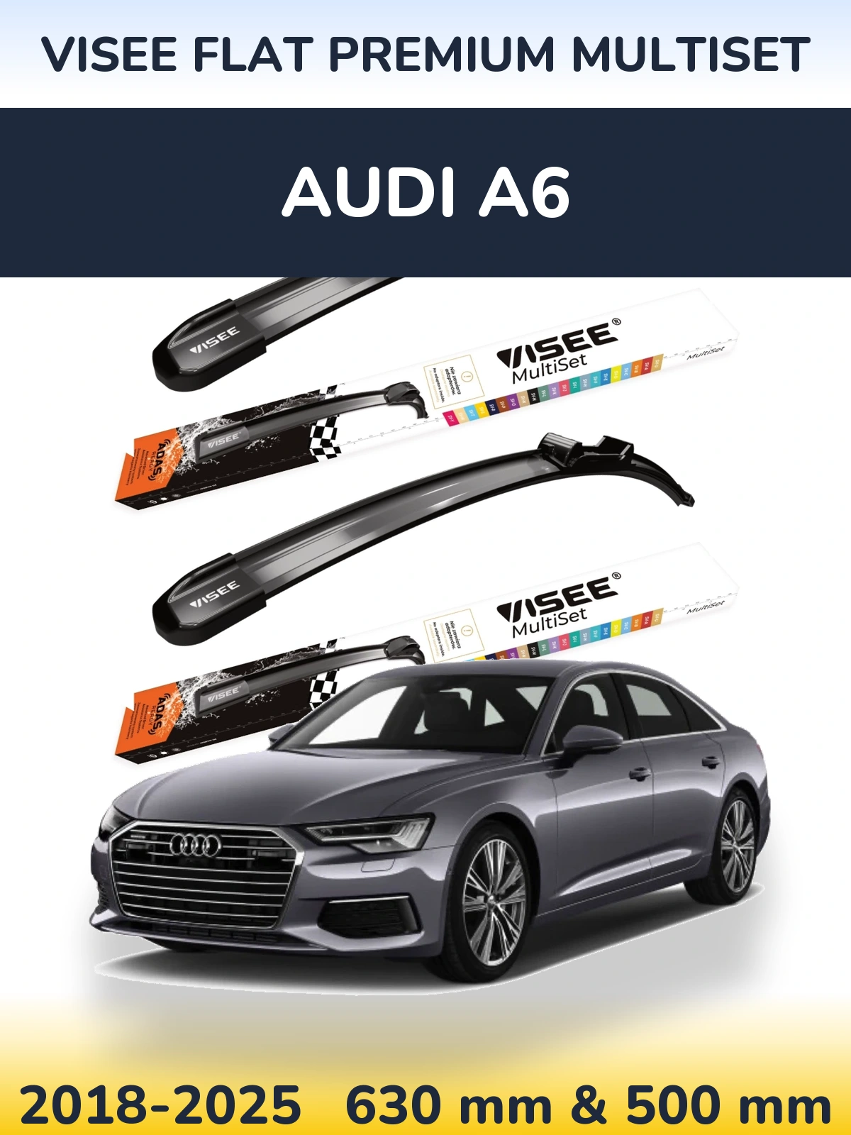 Комплект передних дворников VISEE FLAT PREMIUM MultiSet 630 & 500 мм для Audi A6 2018-2025
